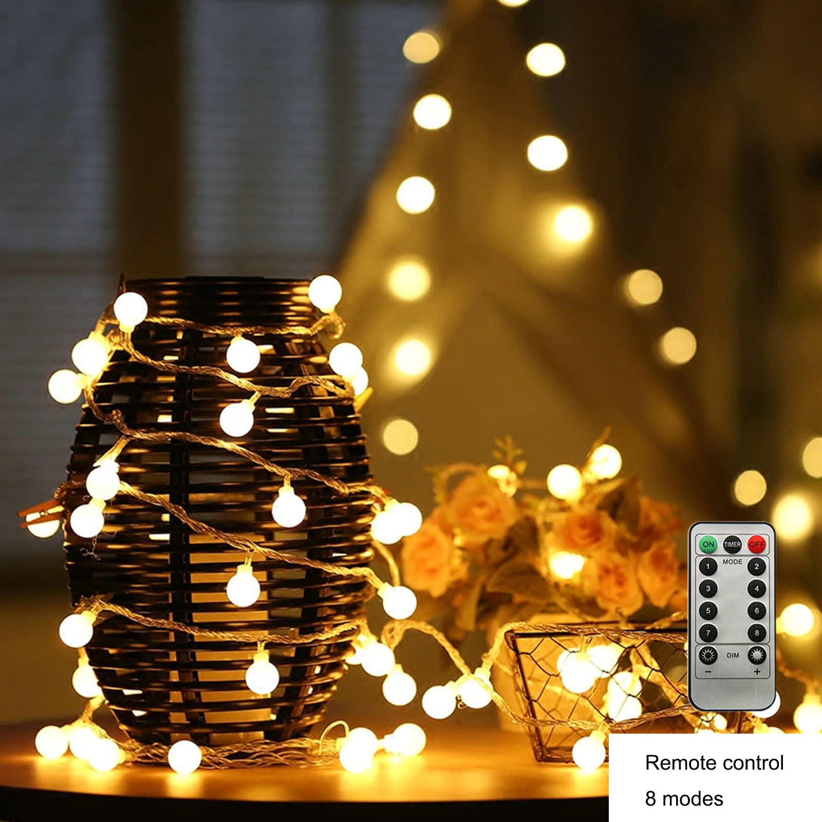 ZIMINGU LED Ball String Lights, 19.6FT 40LEDs Globe Waterproof Fairy String Lights with Remote Control USB Powered, Decorations
