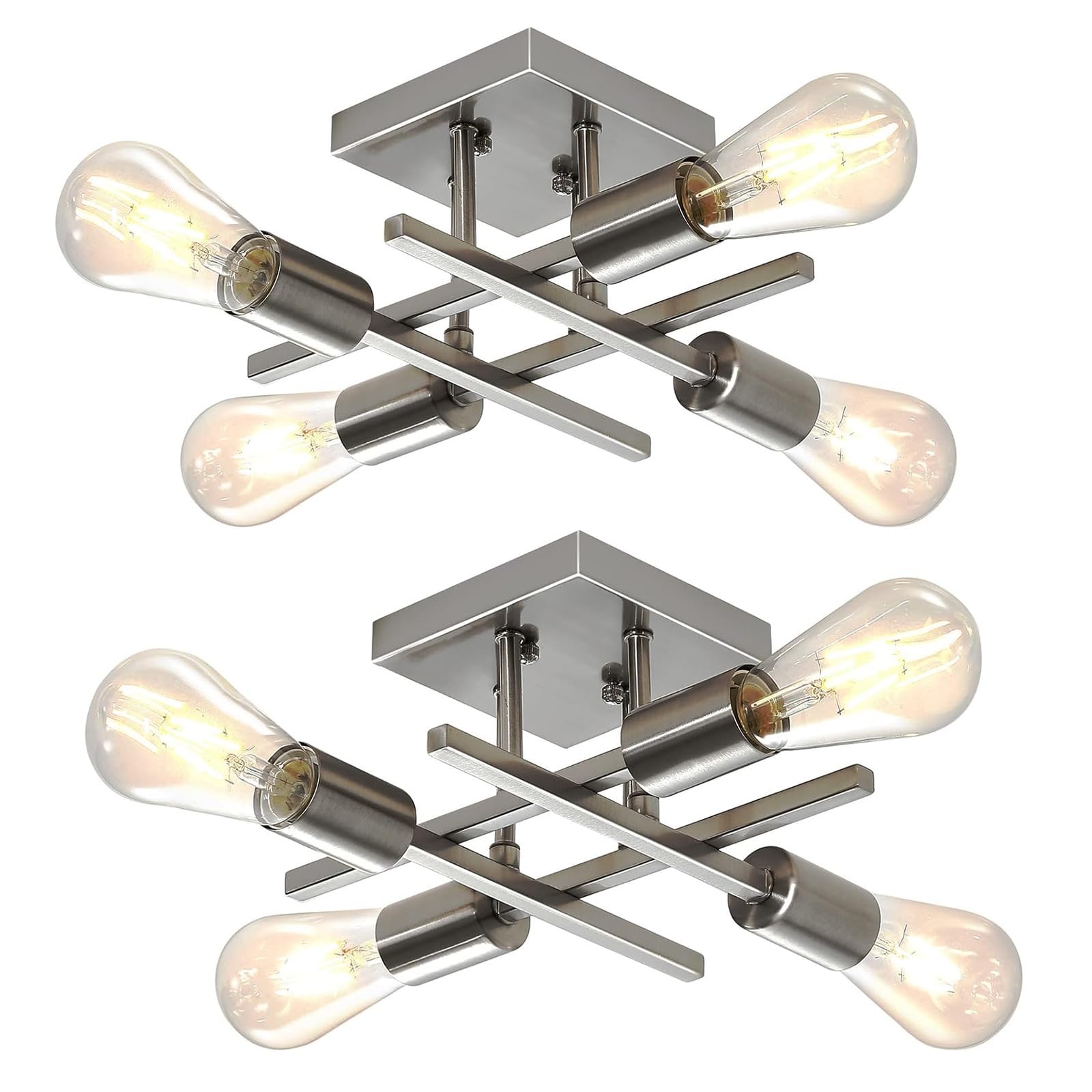 Youroke 2 Pack 4-Light Semi Flush Mount Ceiling Light, Modern Brushed Nickel Close To Ceiling Light Fixtures, Easy Assembled, Ho