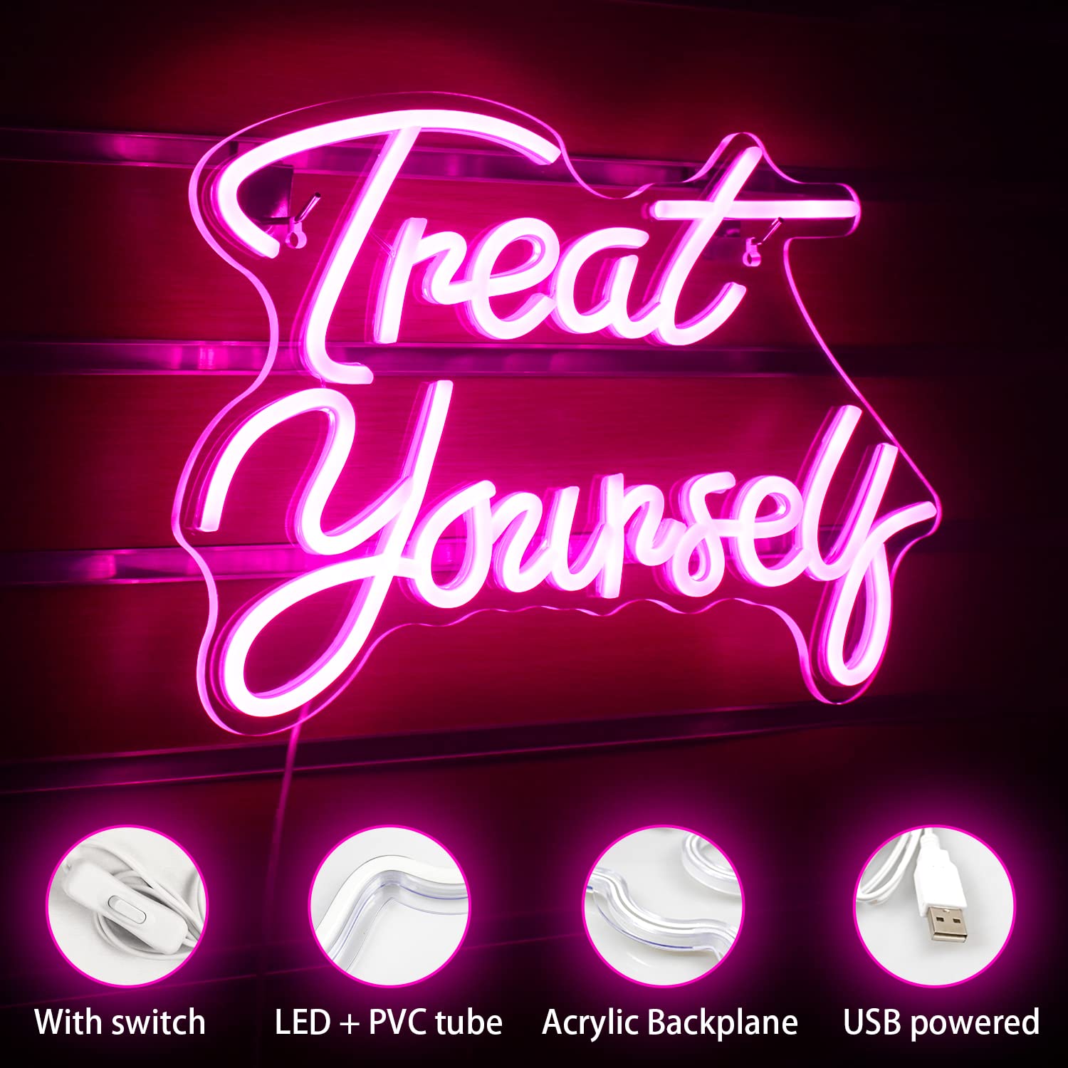 Wanxing Neon Sign - LED Wall Decor Light, USB Powered, Pink, Model WX-NS-pink treat yourself