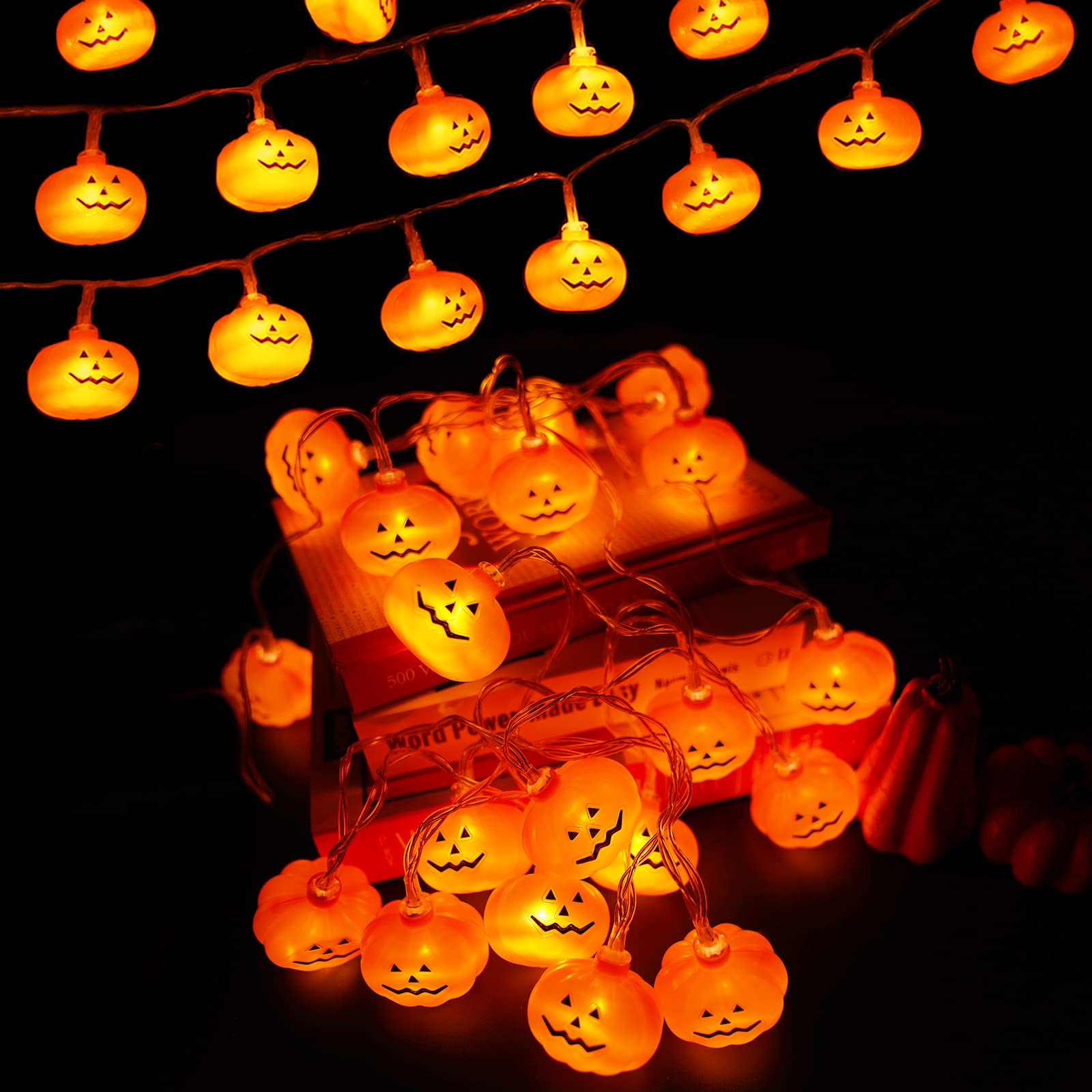 suddus 20 LED Halloween Lights Battery Operated, 9.8 FT Pumpkin String Lights with 8 Modes, Orange Lights for Halloween Decorations Indoor, Outdoor