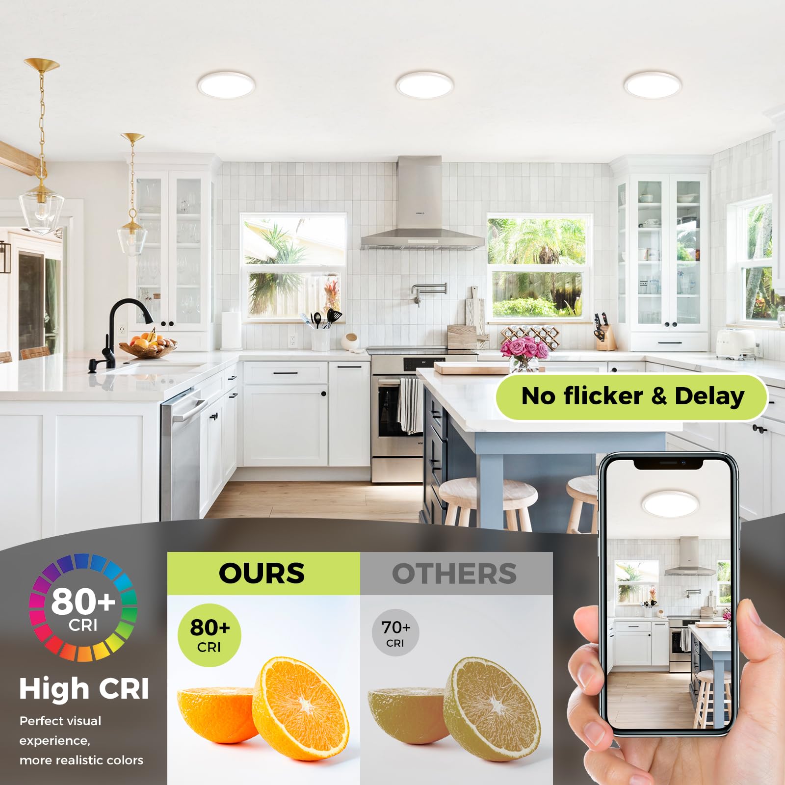 4Pack Led Flush Mount Ceiling Light Fixture, 7Inch 15W, Dimmable&3000K/3500K/4000K/5000K/6500K Adjustable Low Profile Ceiling Li