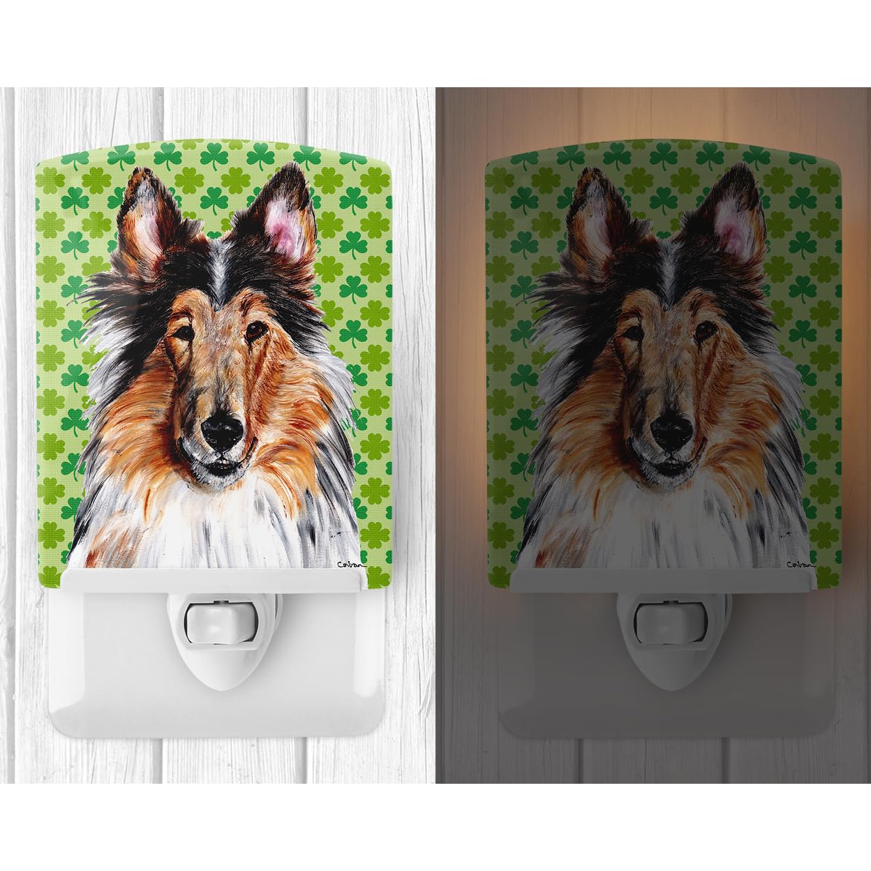 Carolines Treasures Ceramic Night Light Collie Shamrock 6x4x3 Multicolor Model SC9718CNL