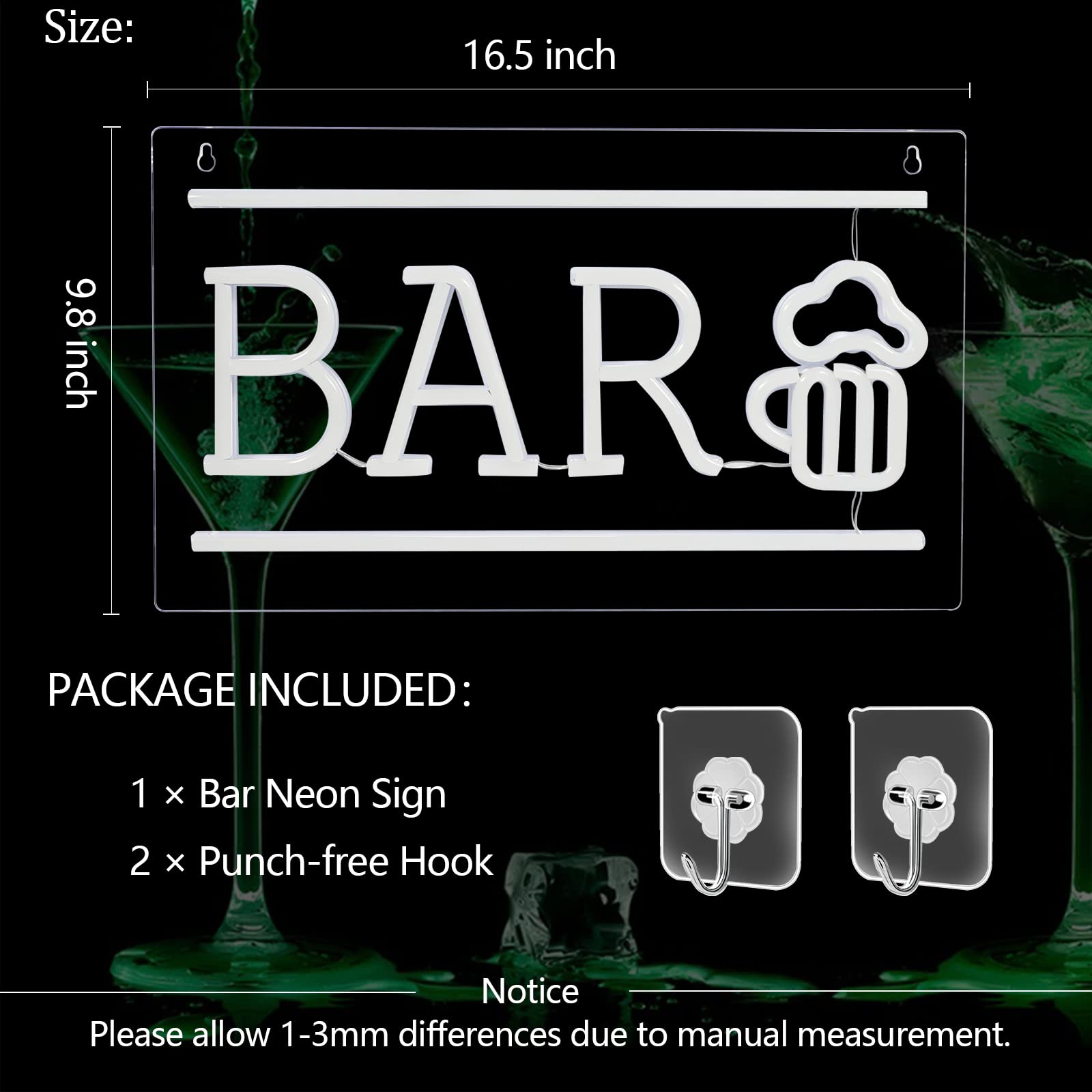 Bar Neon Sign, Beer Led Neon Light For Wall Decor, Usb Powered Neon Bar Signs, Acrylic Bar Neon Lights For Man Cave, Bedroom, Home Bar, Store, Club, Bistro, Party, Christmas