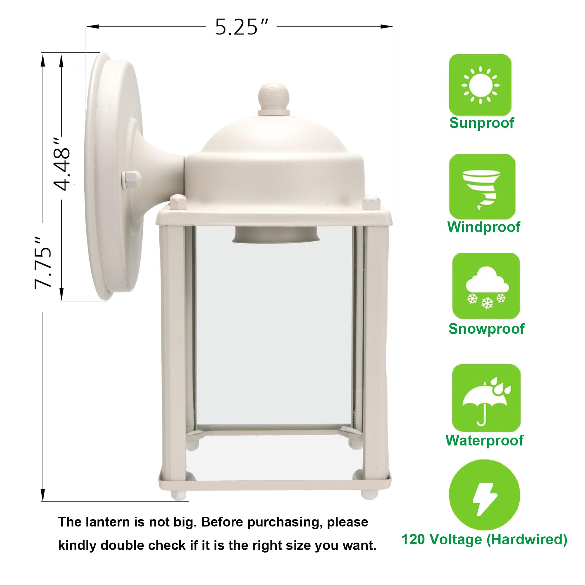 LIT-PaTH Outdoor Wall Lantern Sconce, Aluminum, E26 Base, White Finish, 2-Pack, Model LT-WL017-WT-2PK