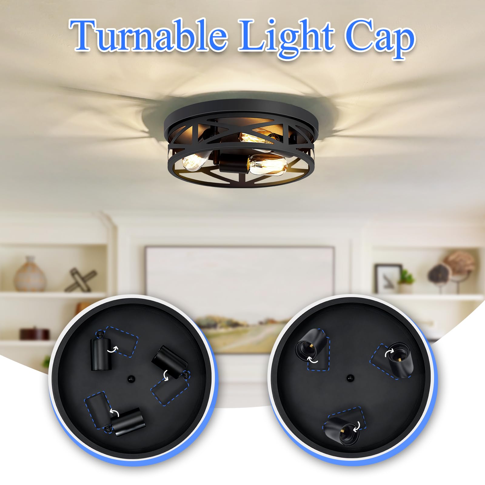 Skejao 13 Inch Black Flush Mount Ceiling Light Fixture, 3-Light, Close To Ceiling, Ideal For Hallway, Kitchen, Farmhouse, Bedroo