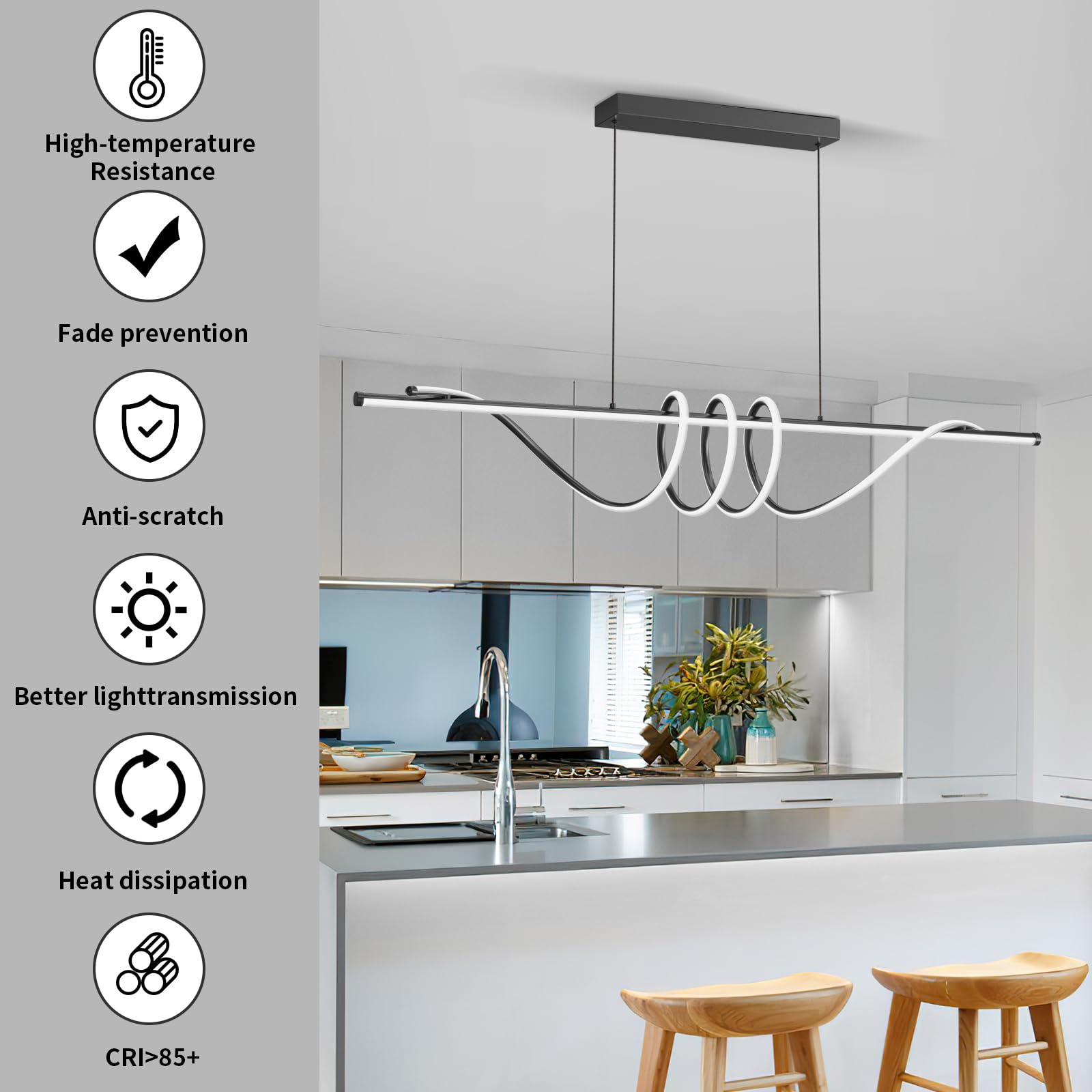 Lannlker Modern Ceiling Chandelier, 57In Pendant Lights Dimmable With Remote Control 3000K-6000K Adjustable Color Temperature, A