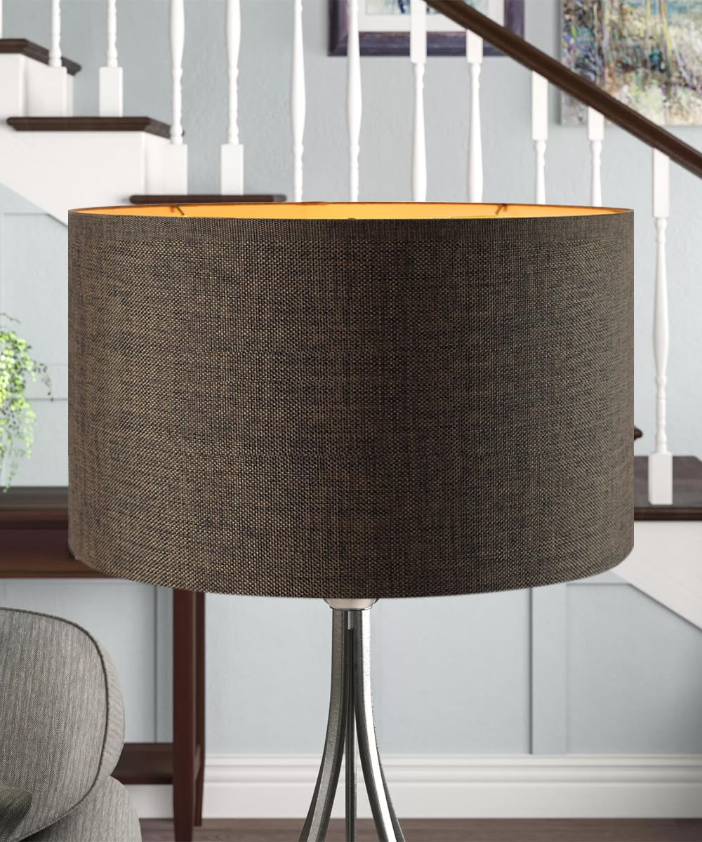 18X18X10 Chocolate Burlap Shallow Drum Lampshade With Brass Spider Fitter By Home Concept - Perfect For Table And Floor Lamps -