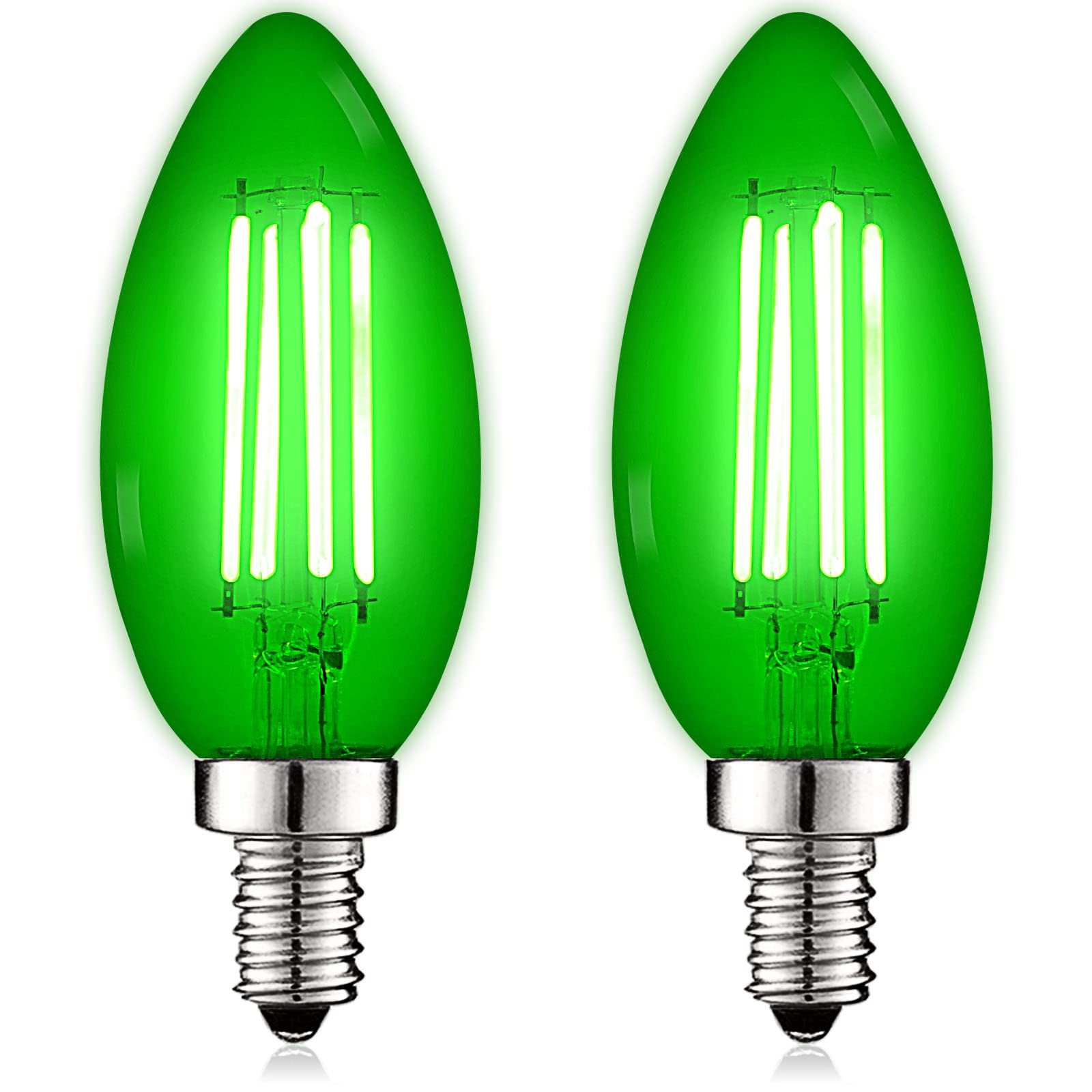 Luxrite E12 Led Filament Green Light Bulb, 4.5W (40W Equivalent), Colored Glass Candelabra Bulb, Ul Listed, E12 Base, Indoor Out