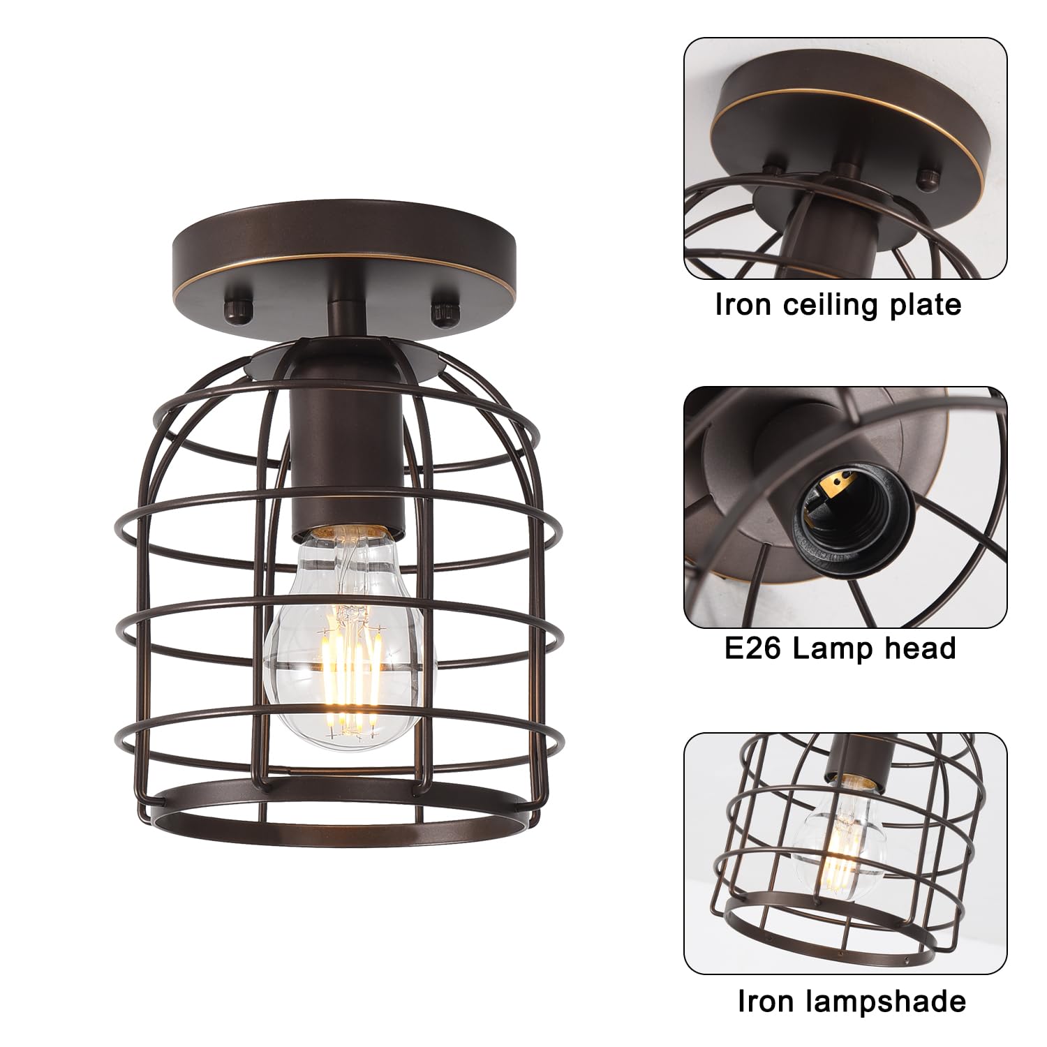Create For Life? Industrial Vintage Flush Mount Ceiling Light, Oil Rubbed Bronze, Metal, E26, 1 Pack, Model kfxd16001