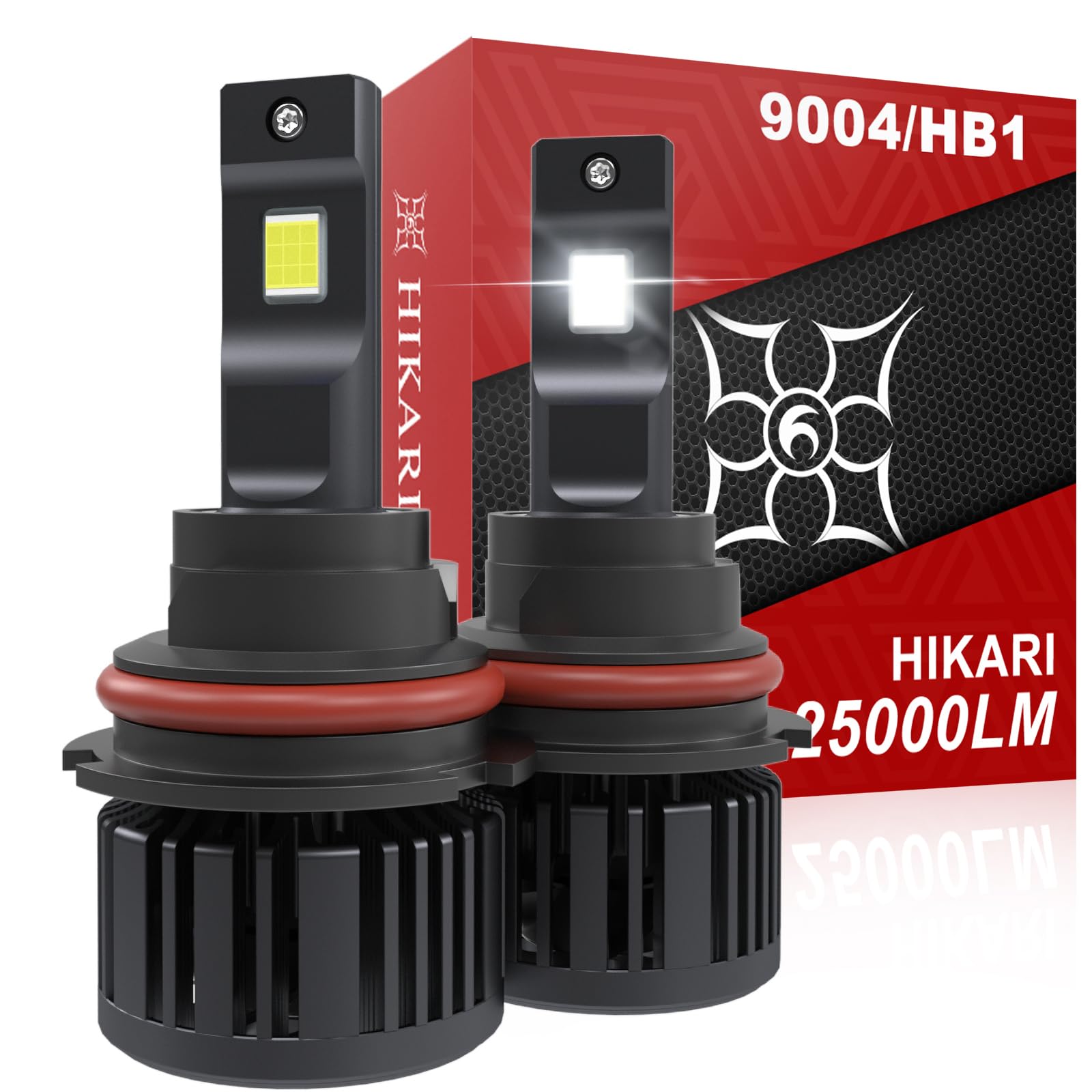 HIKARI WINGS 9004(HB1) Dual Beam LED Bulbs, 25000LM, 45W, 6000K Cool White, Aluminum, IP68 Waterproof