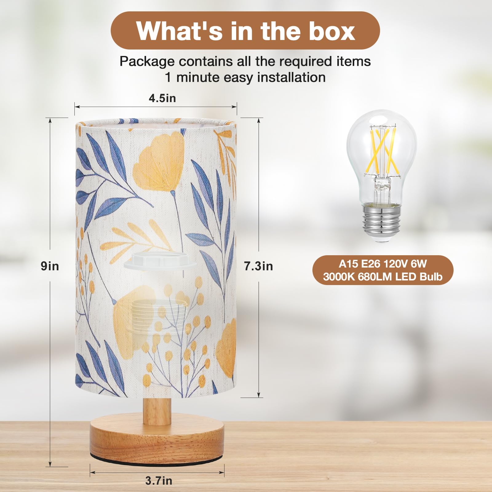 Fenmzee Ginkgo Table Lamp For Bedroom - Inline Control, Small Bedside Lamp With 3000K A15 Led Blub, Easy Assembly (Ginkgo Cream