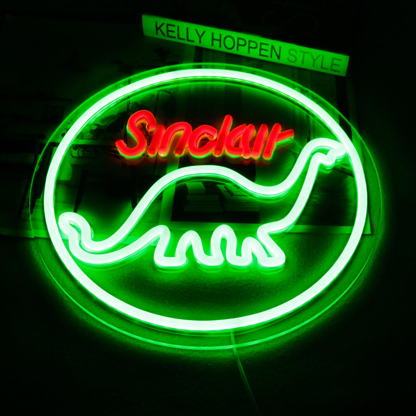 Pugna Neon Dinosaur Wall Sign - 12.2inx12.2in Cute LED Light for Bedroom, Man Cave, Christmas Gift
