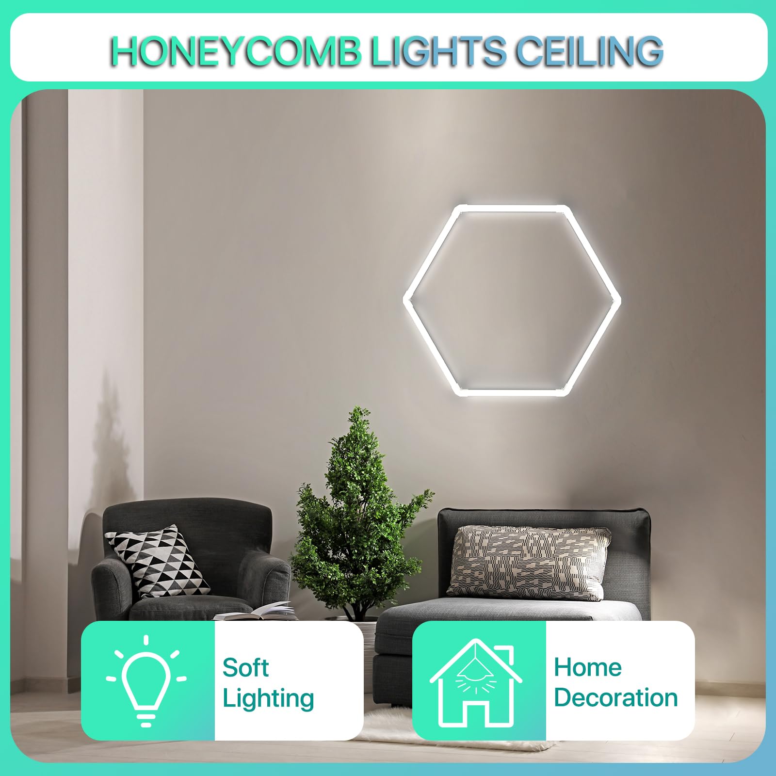 Litezone Hexagon Garage Lights 329W 39480LM, 11 Grids LED, 6500K Bright White, Model 11HEX-65 for Garage, Warehouse, Gym