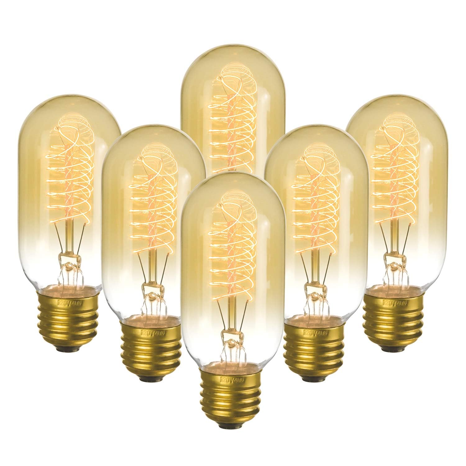 Jslinter Incandescent Light Bulbs 40 Watt Dimmable Bulbs 6 Pack  2300K T45 Soft Light Bulbs Warm Light  110v E26 Eecorative Light Bulb  Vintage 190LM Edison Bulb for Bedrooms  Living Rooms