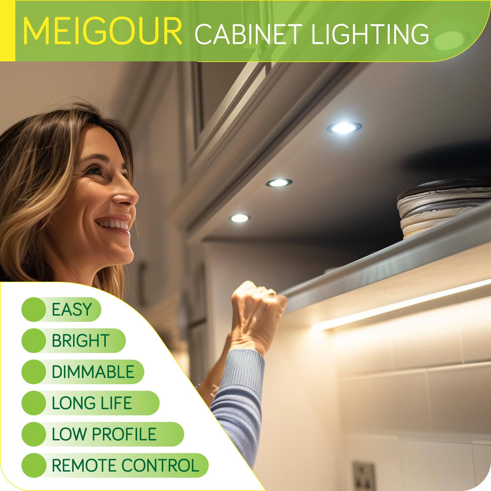 Meigour Under Cabinet Led Puck Lighting, Book Case Display Accent Lighting, Octopus Connection, 110Vac Wall Plug & Hard Wire, In