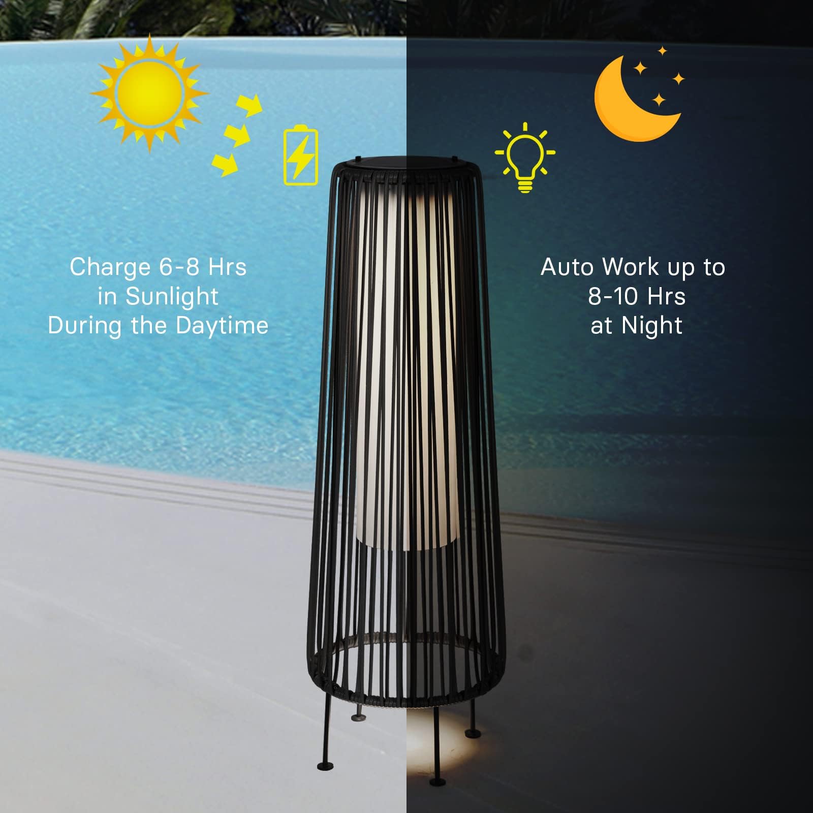 Grand patio Solar Floor Lamp 2-Pack, Waterproof Wicker Outdoor Lights, Dark Brown