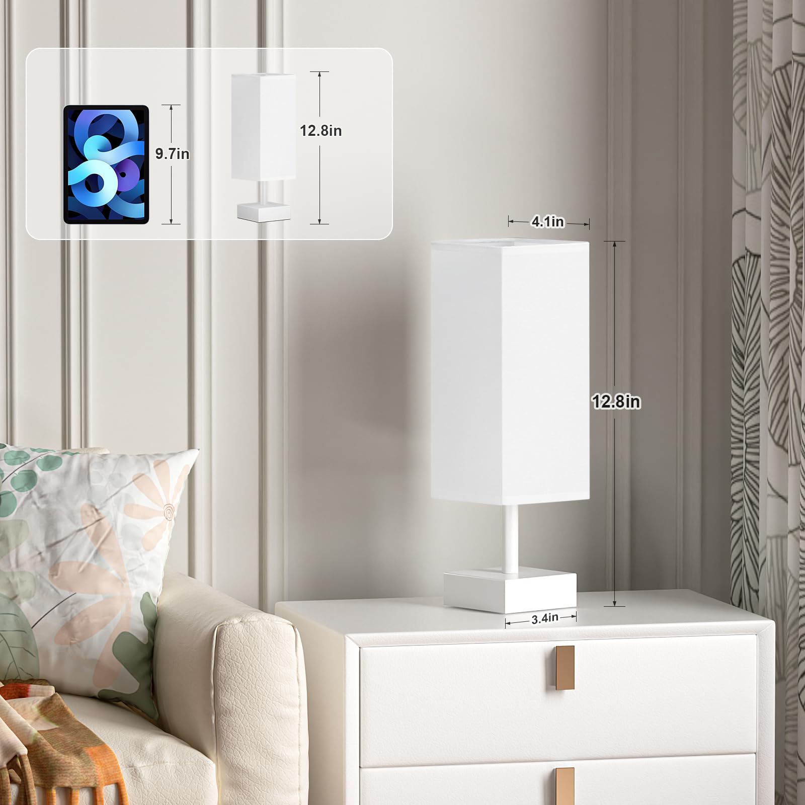 Aooshine White Small Table Lamp - Bedside Lamp For Bedroom, Minimalist Nightstand Lamp With Square Fabric Shade, Desk Lamp For K