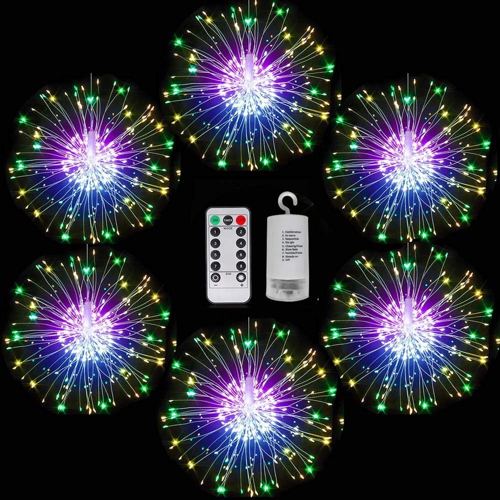 FOOING 6 Pack Firework Lights led Copper Wire Starbursts String Lights 8 Modes Battery Operated Fairy Lights with Remote,Decorat