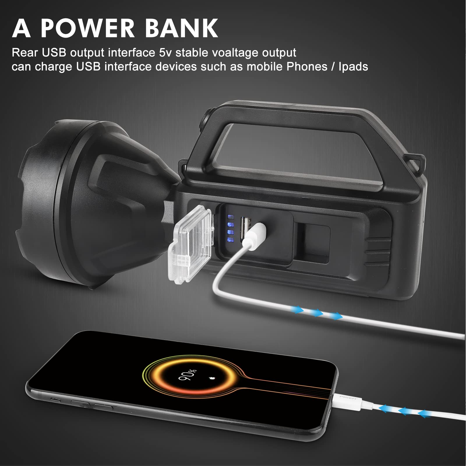 Foleto High Power Handheld Flashlight, Rechargeable Spotlight Flashlight, Spotlights For Camping, Usb Output During Hurricanes,