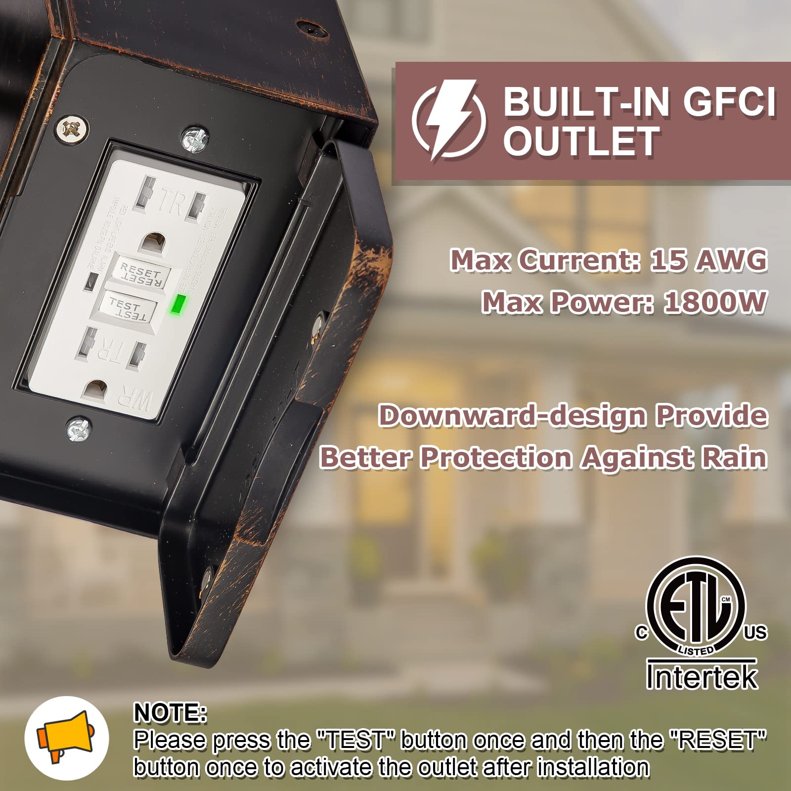 Dusk To Dawn Outdoor Wall Lighting With Outlet,Porch Light With Gfci Outlet Built In,Anti-Rust Alunmium Outdoor Wall Lantern Wit
