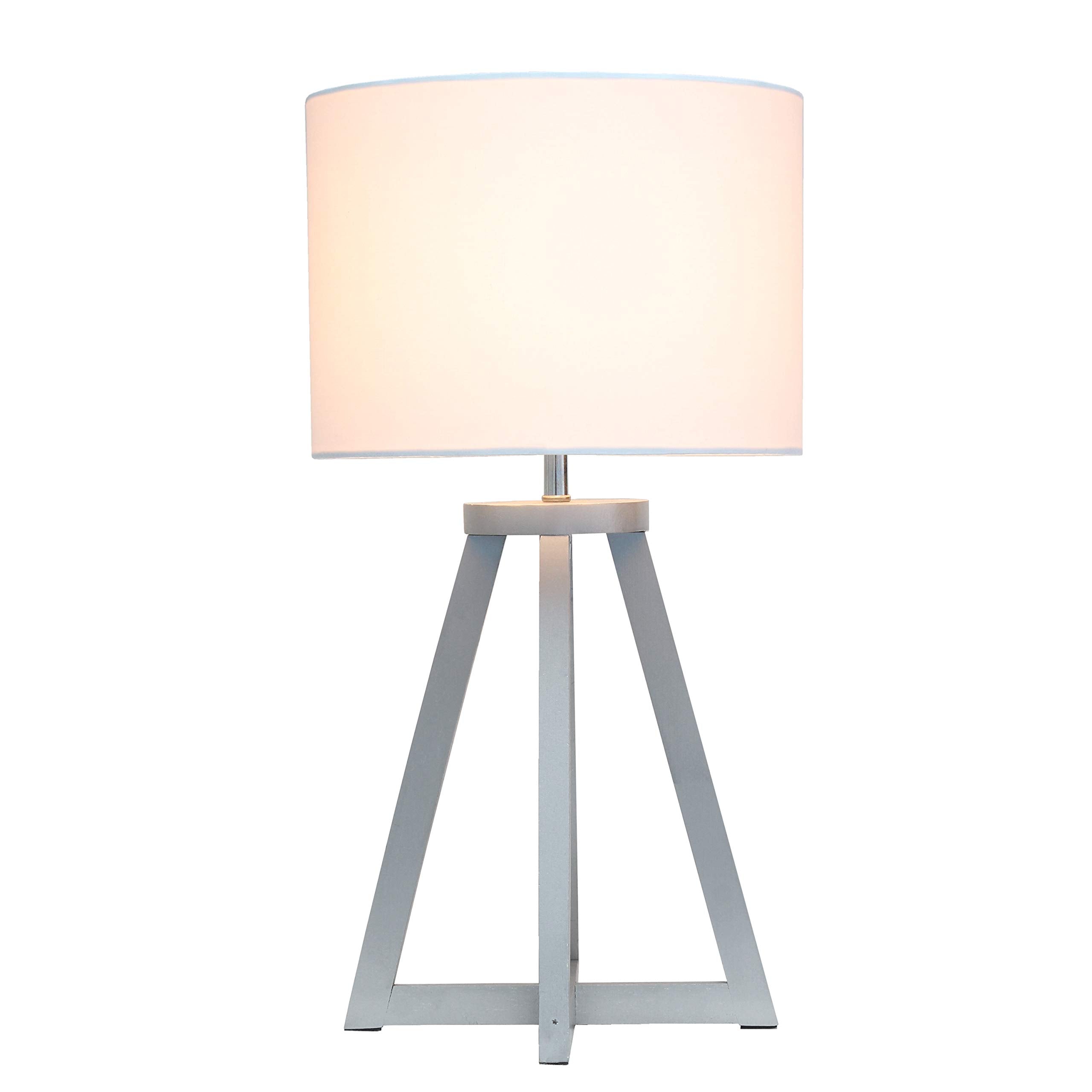 Simple Designs Lt1069-Gyw Interlocked Triangular Wood Fabric Shade Table Lamp, Gray/White
