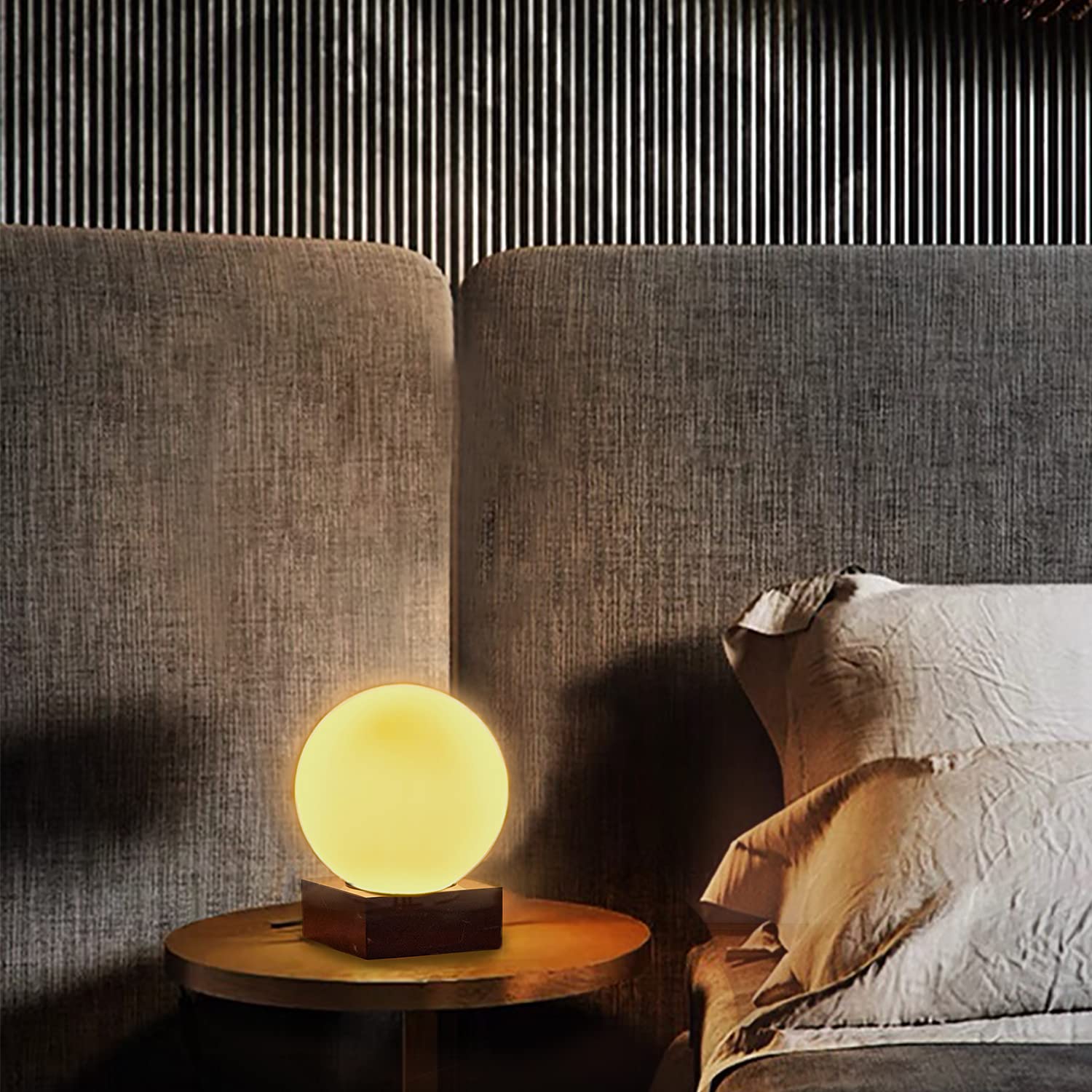 Flornia Modern Industrial Table Lamp, Unique Bedside Nightstand Desk Lamp With Glass Shade And Marble Base For Bedroom, Living R