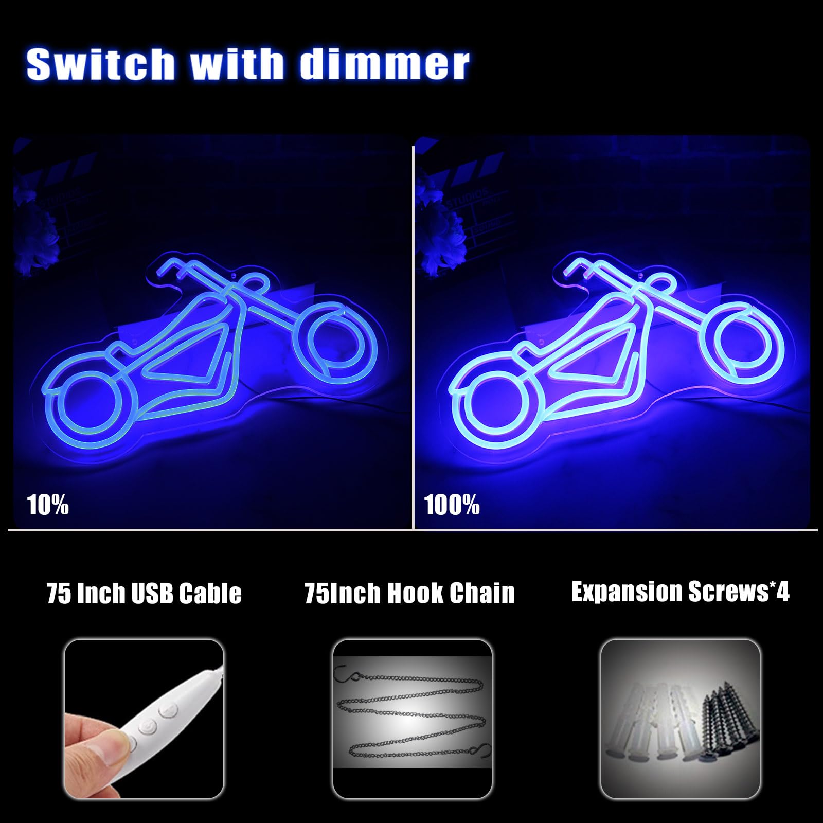 LeDigPig Motorcycle Neon Sign LED Wall Décor Light 16.8in x 10in Acrylic Motorcycle-Blue