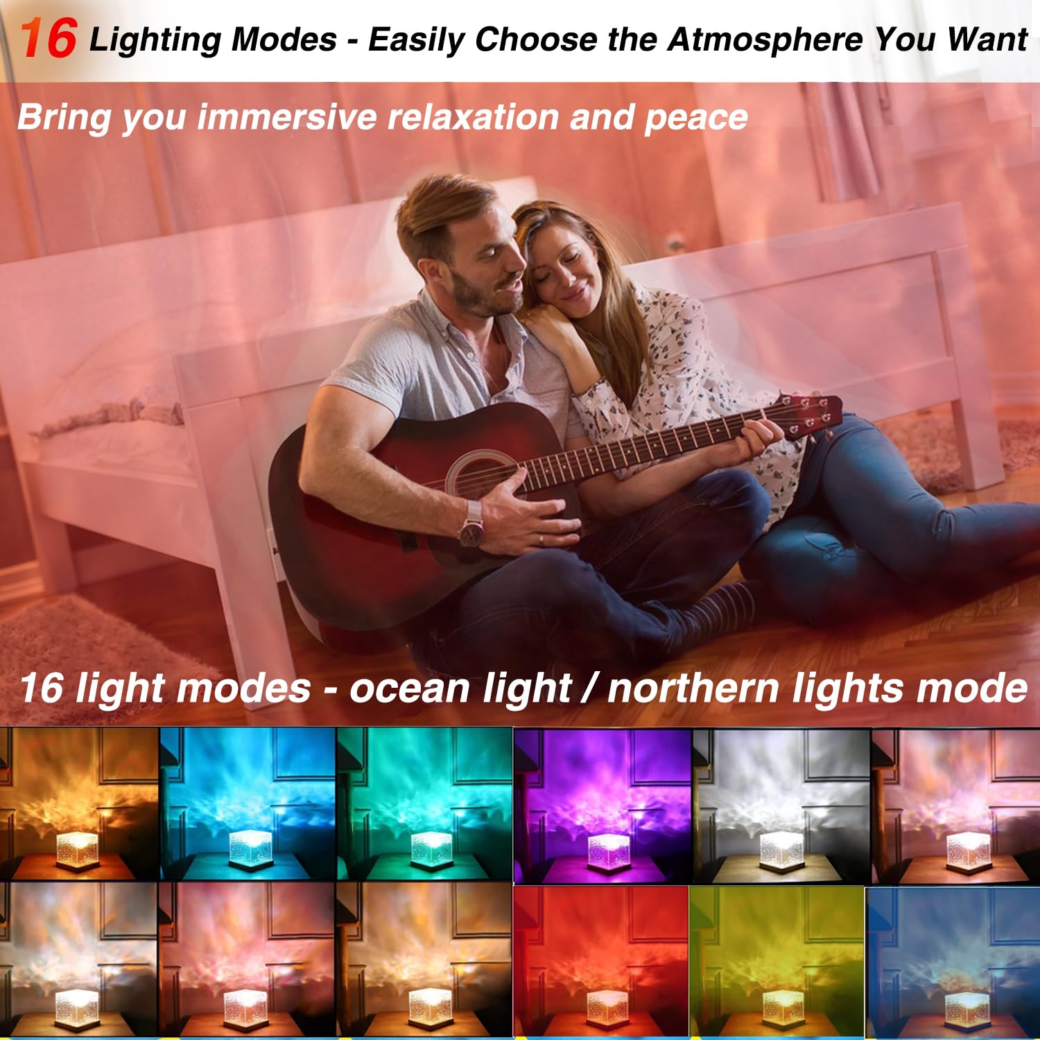 Baibaiba Ocean Lamp Water Light Projector - Water Ripple Projector Light Cube Aurora Northern Lights Wave Ripple Night Light For