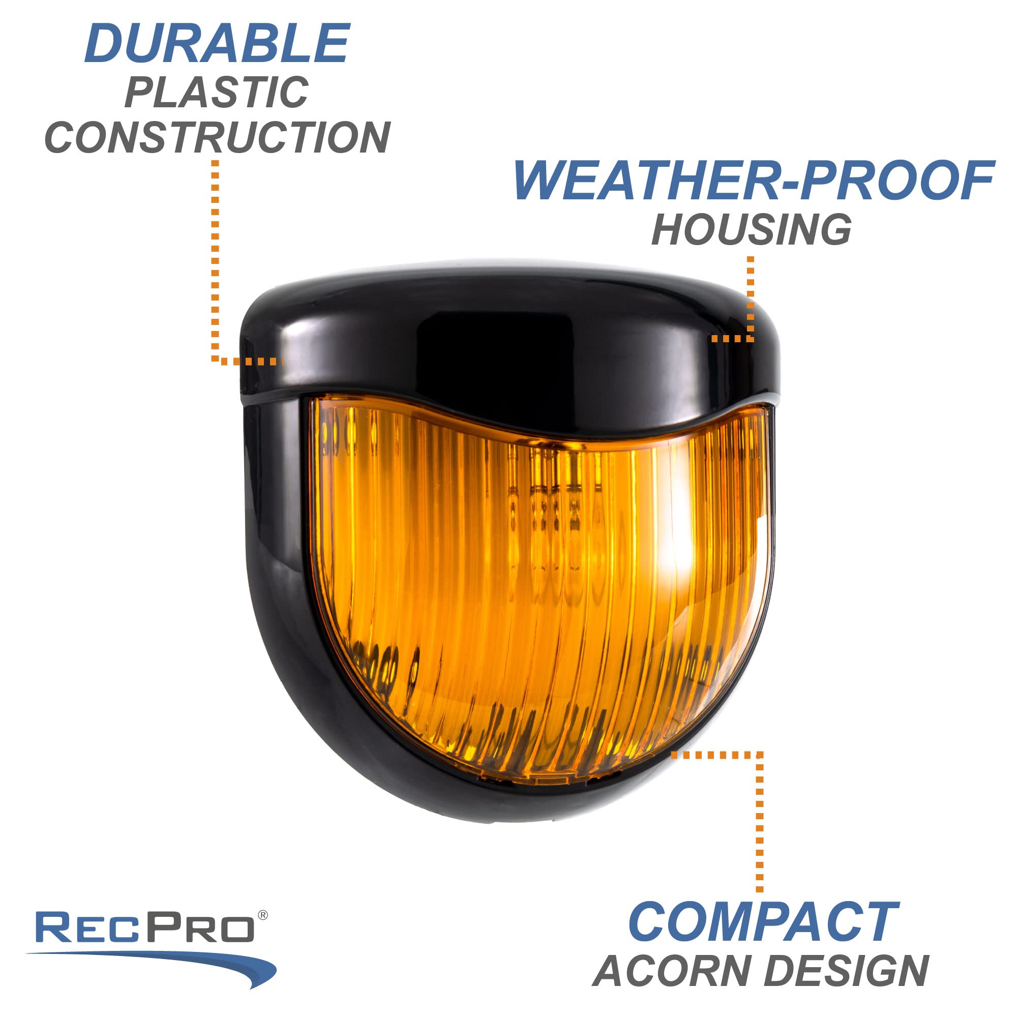 RecPro RV 12V Porch Light Fixture with Amber Lens, Black, Single, Model RP-1661 for Motorhomes, Campers, Trailers, 5th Wheels