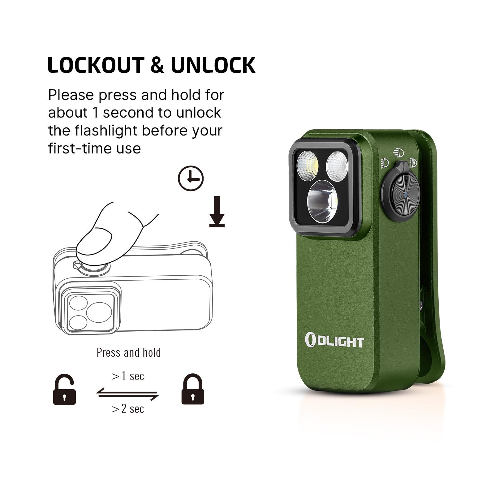 OLIGHT Oclip Pro EDC Flashlight, 500 Lumens, Rechargeable, Type-C Charging, Magnetic, OD Green