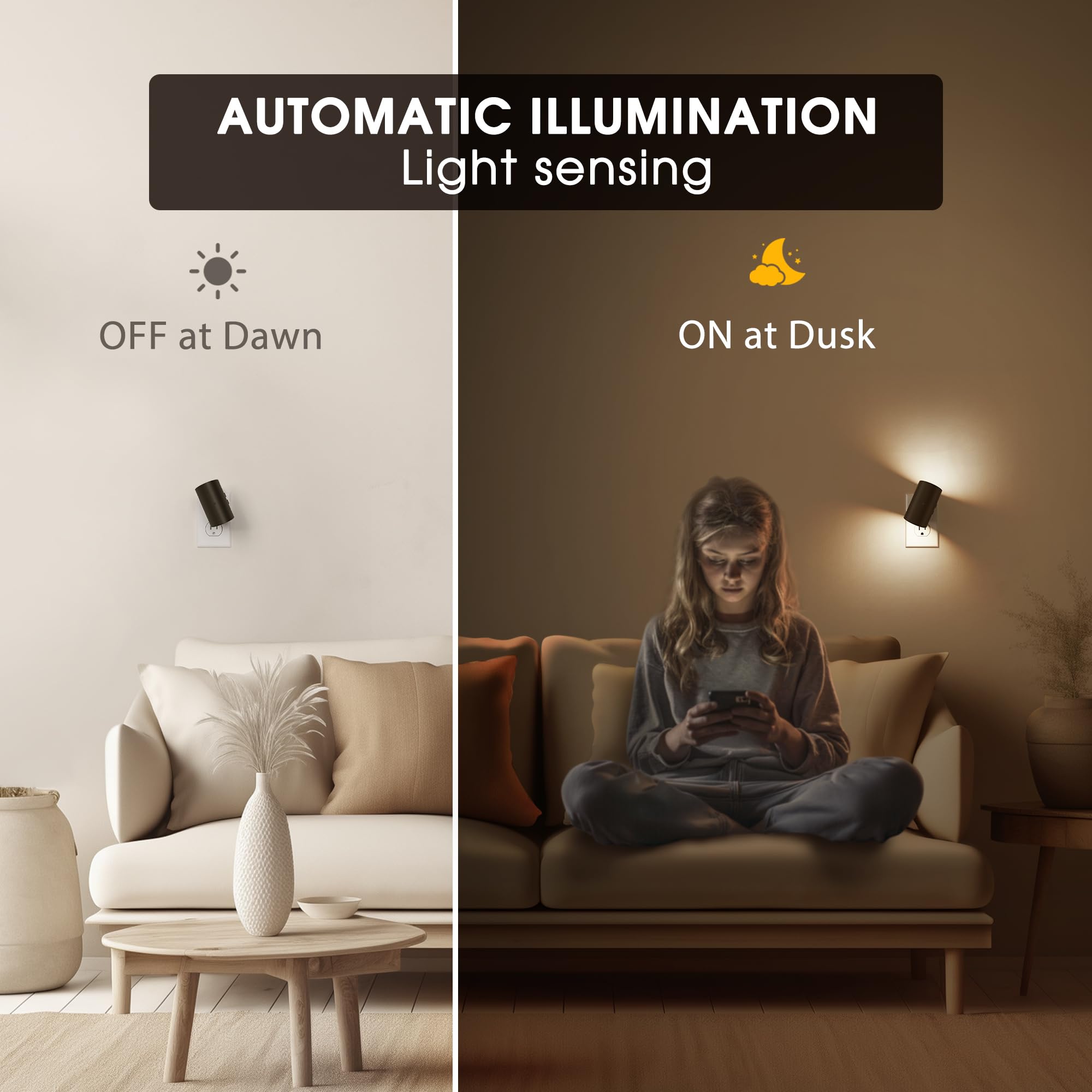Briignite Dusk to Dawn Night Light, Dimmable, 2 Pack, Black-3CCT, Model BRGY15508US-2 for Hallway, Bedroom, Bathroom, Stair