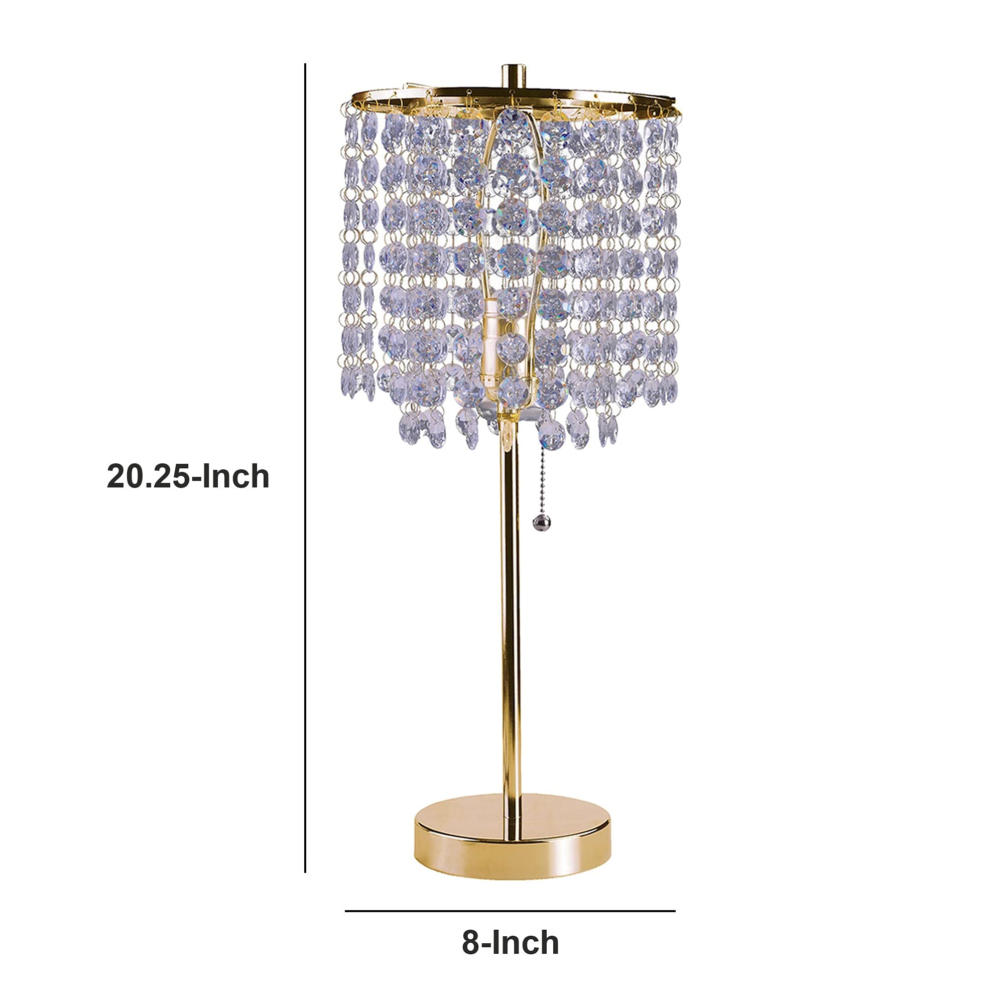 Benzara Metal Stalk Design Table Lamp with Hanging Crystals, Gold, Model BM240890