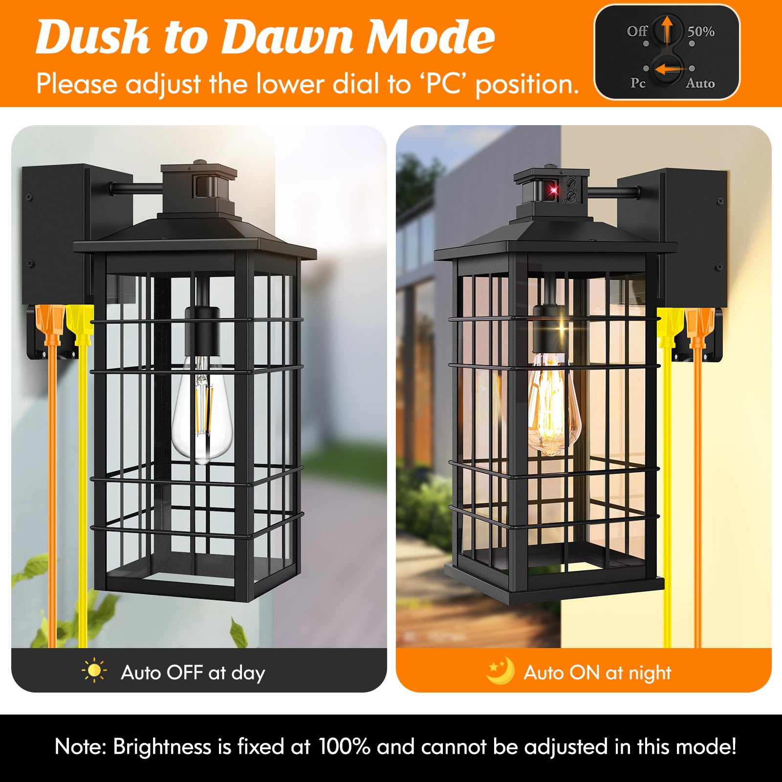 18Inch Large Motion Sensor Porch Lights With Gfci Outlets, Dusk To Dawn Black Outdoor Wall Light Fixtures, 3 Modes Exterior Ligh