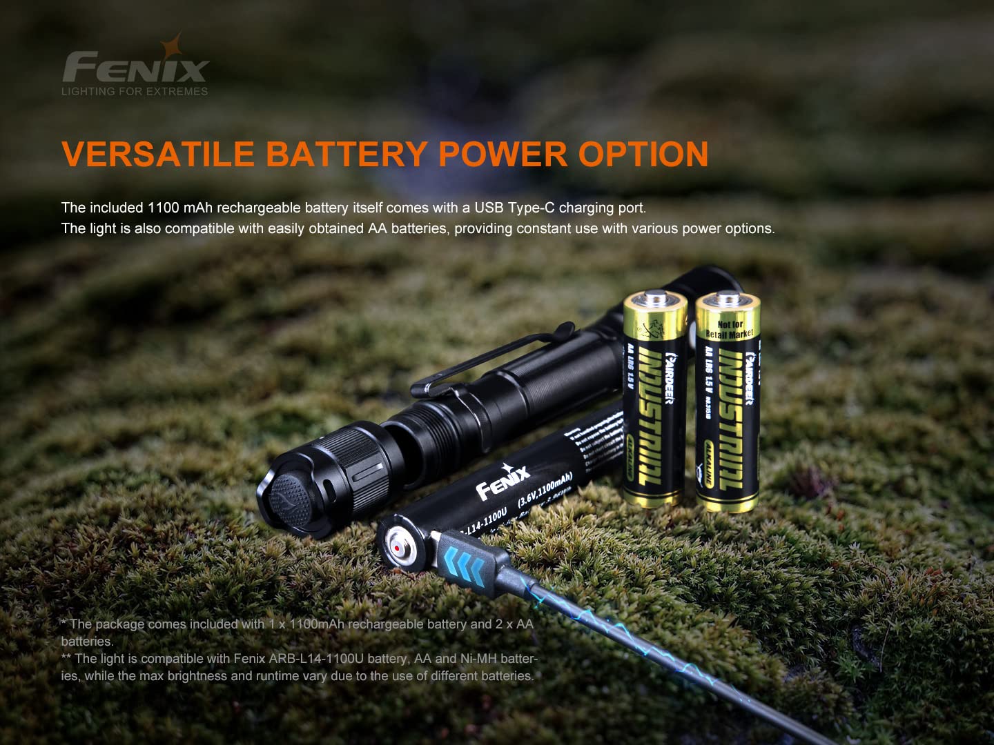 Fenix Ld22 V2 800 Lumen Slim Led Tactical Flashlight, Rechargeable Battery, 2 X Aa Batteries With Edisonbright Charging Adapter