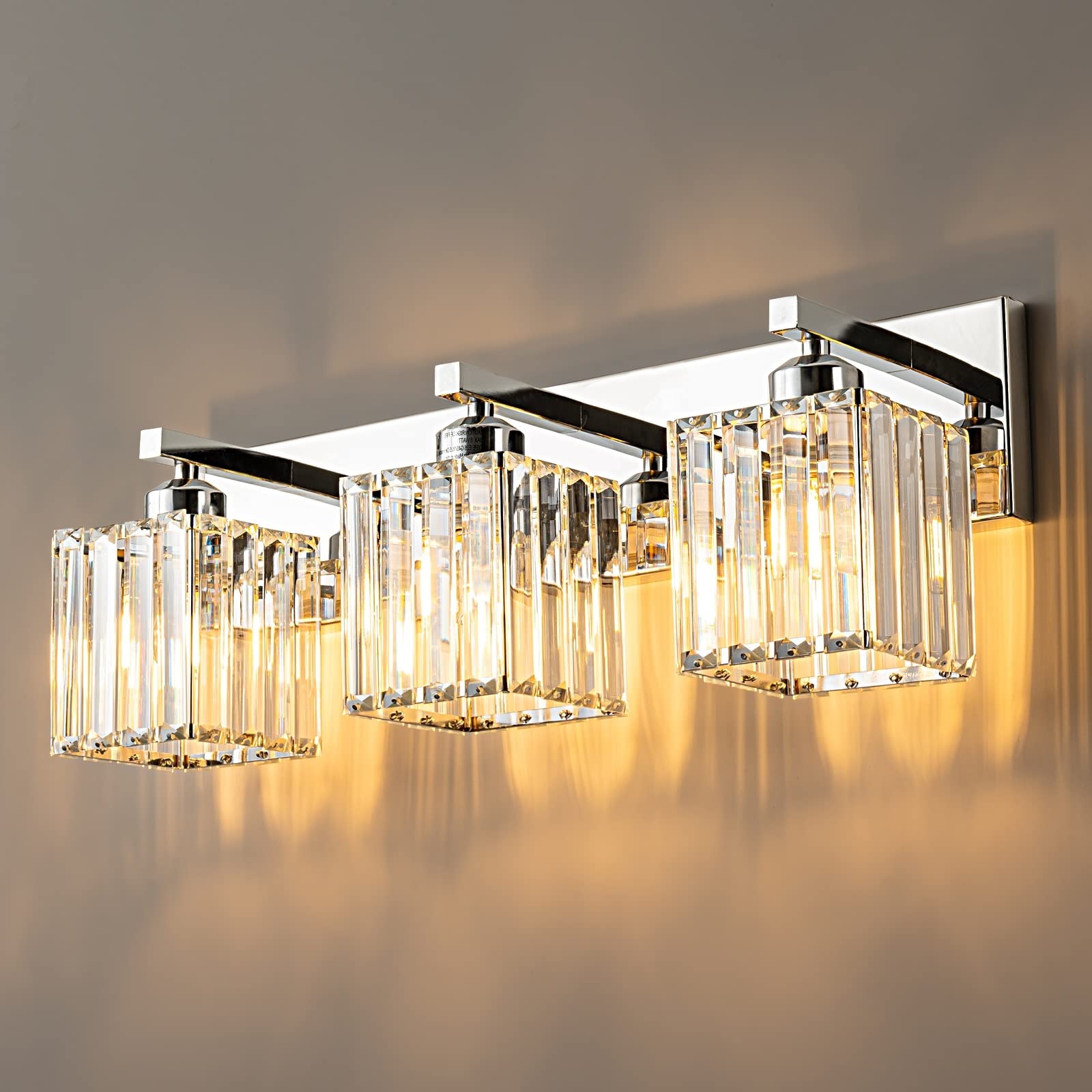 Fdpby Modern Bathroom Vanity Light 3-Lights Modern Chrome Crystal Bathroom Wall Light Bathroom Vanity Light Fixtures