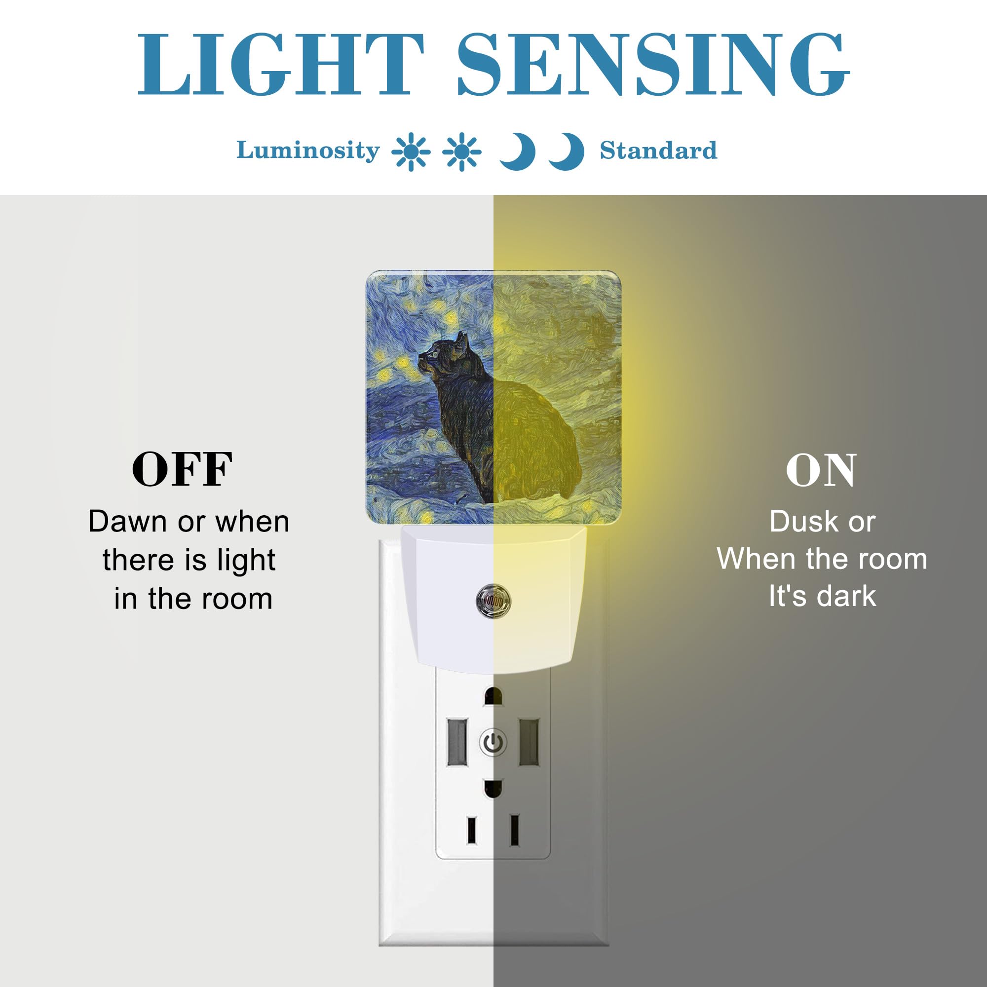 Uiaoiais Plug In Night Lights Starry Sky Black Cat Painting Nightlight Plug Into Wall Dusk To Dawn Sensor Led Night Light For Ki
