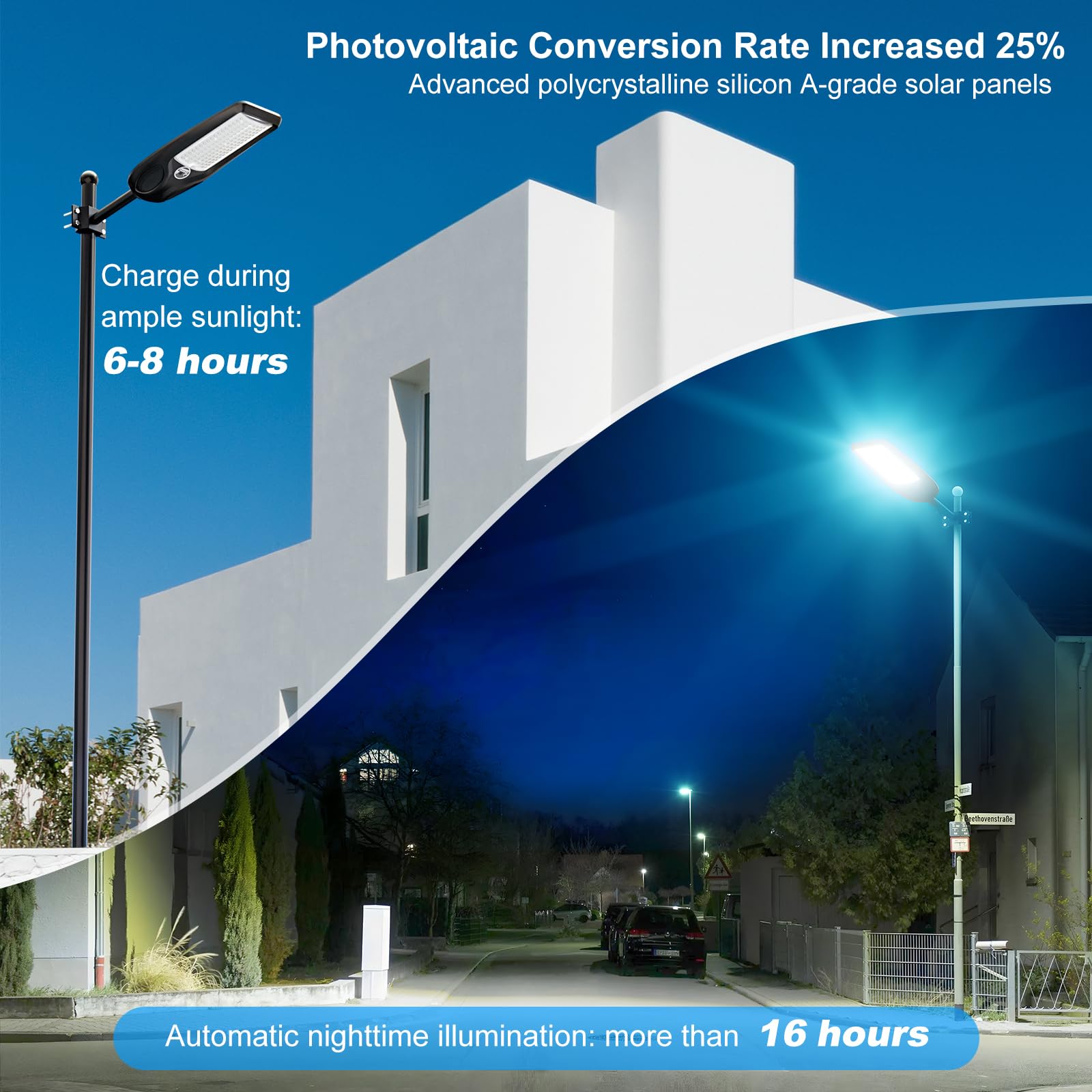 LAMPTEC 10000W Solar Street Lights Outdoor, IP66 Waterproof, LED Flood Light, 2 Pack, Black, Model 601-2