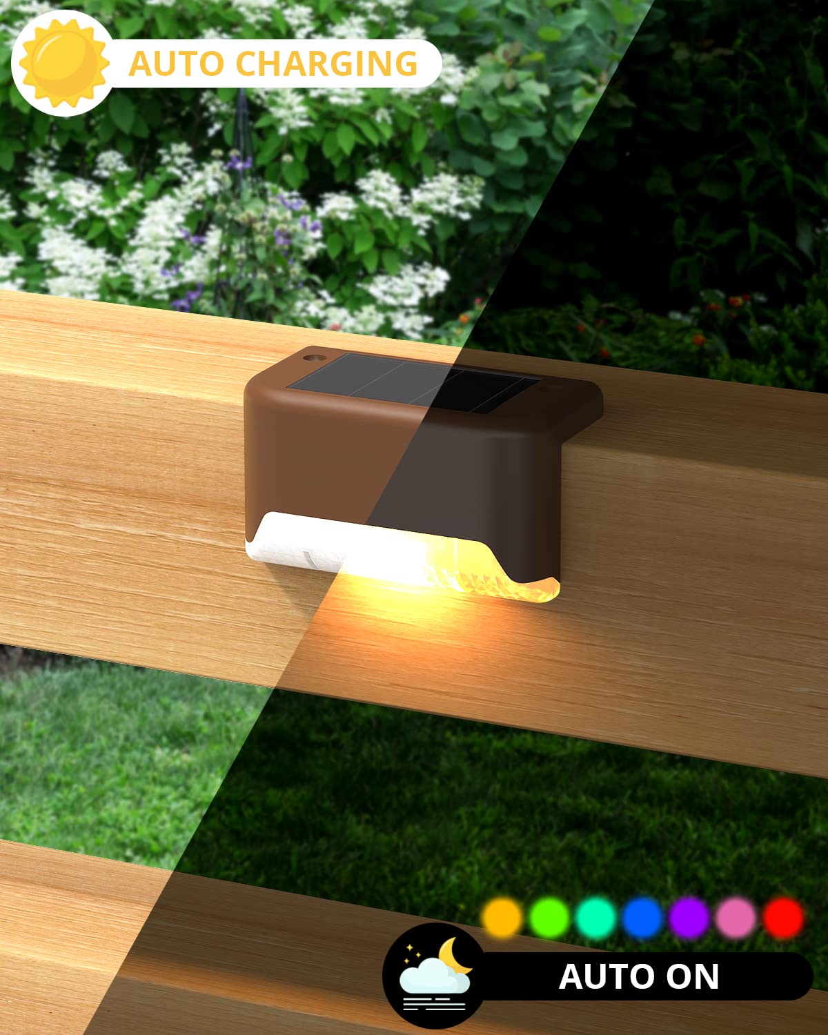 Eddorunning Solar Deck Lights 8-Pack, Waterproof Color Changing Lights For Fence & Pool