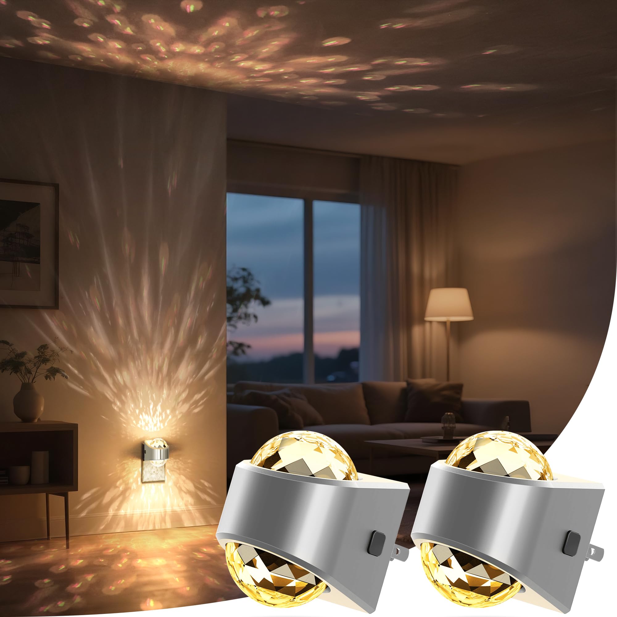 Briignite Night Light  Sliver Night Lights Plug into Wall 2 Pack  LED Projector Night Light  Soft White for Bedroom  Dimmable Brightness Dusk to Dawn Nightlight for Bathroom  Gaming Room  Home Decor