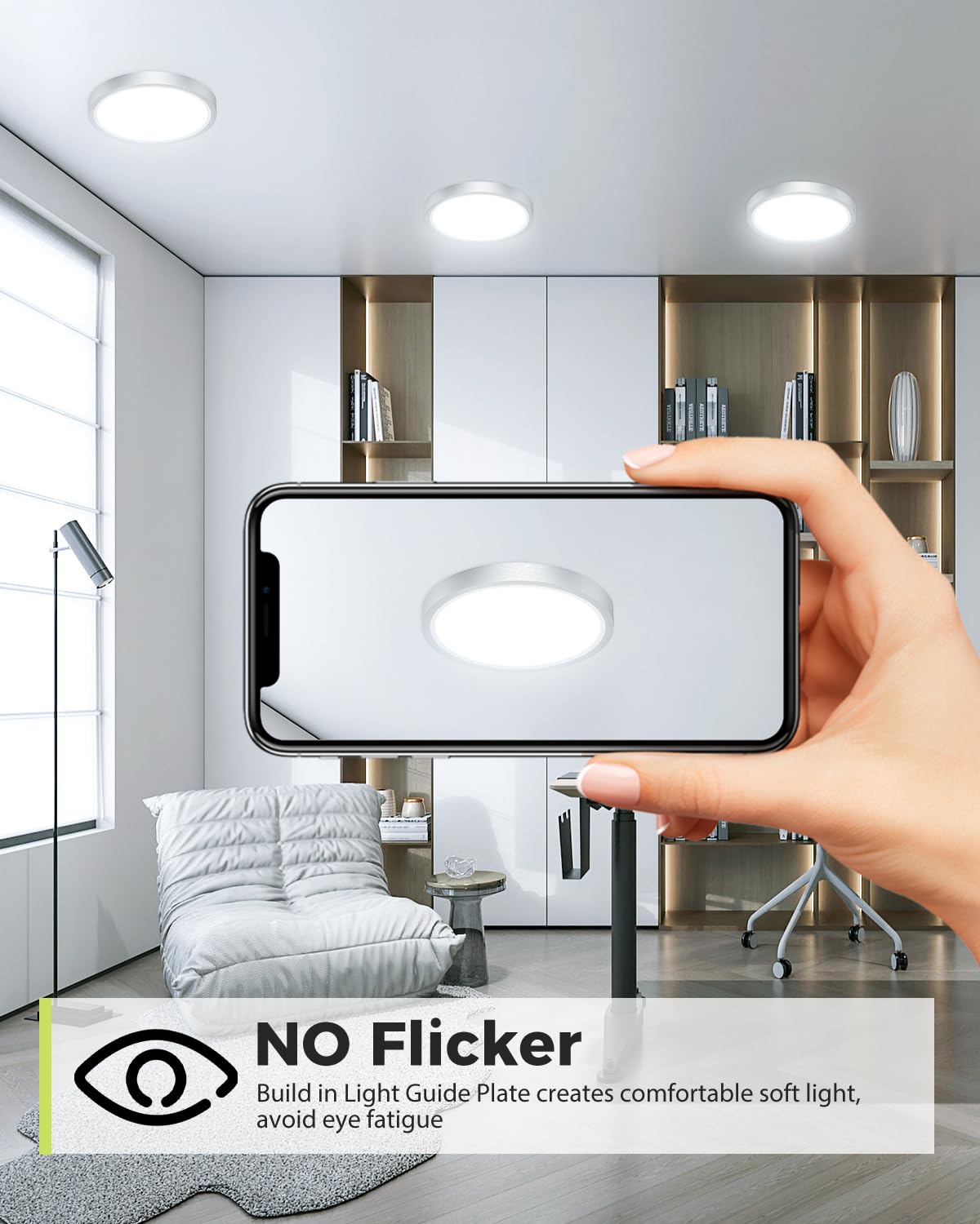 Hepside 1Pack Dimmable Flush Mount Ceiling Light Fixture Brushed Nickel, 3Cct Selectable 3000/4000/6500K Ceiling Lamp, 7.5Inch 1