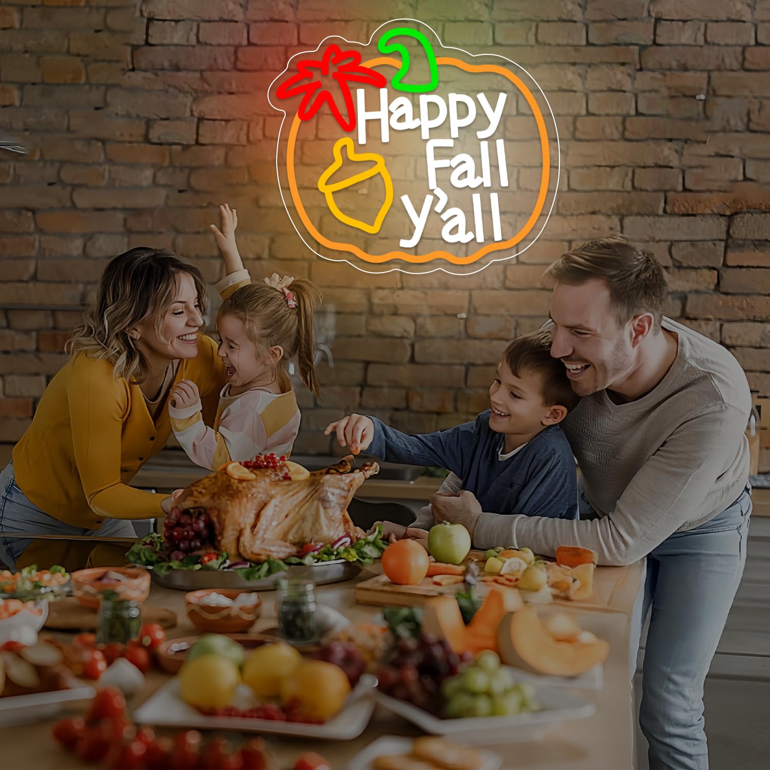 Happy Fall YAll Neon Sign Thanksgiving Pumpkin Neon Sign Thanksgiving Led Neon Light Sign Thanksgiving Decorations For Autumn Room Bedroom Table Wall Decor Kids Holiday Gift Usb Powered