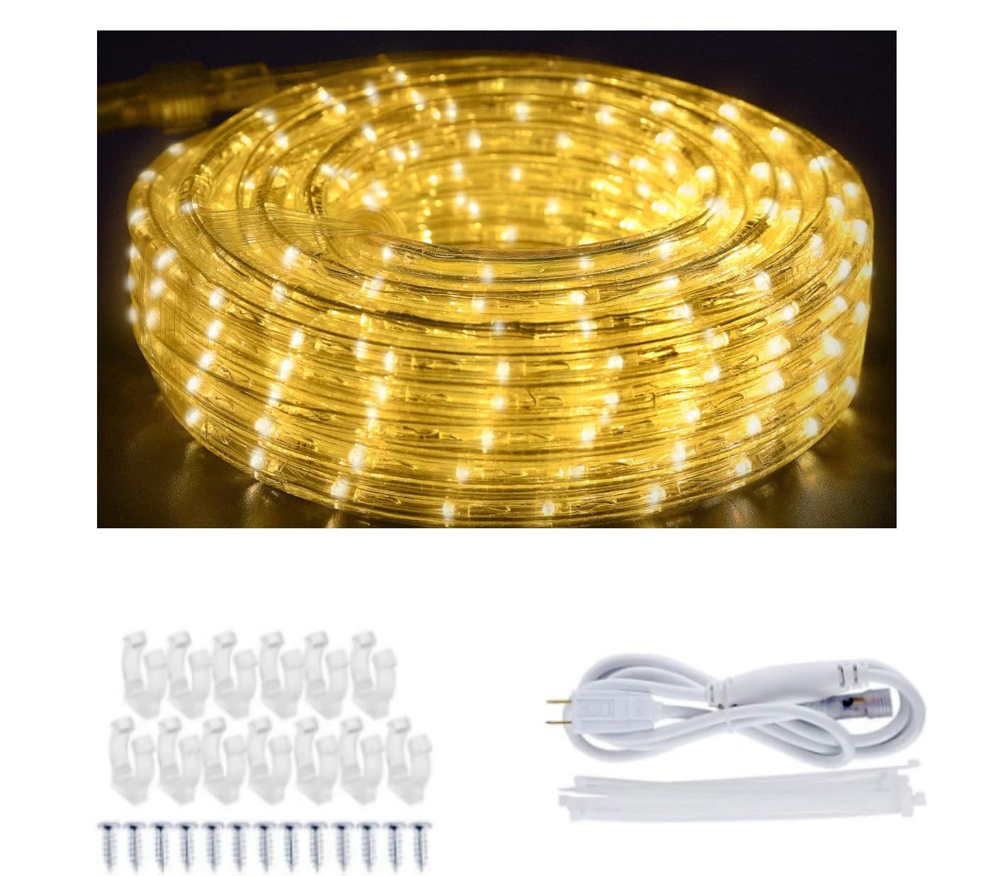JUNWEN LED Rope Lights 40ft Waterproof Warm White Flexible Lighting for Outdoor Indoor Decoration