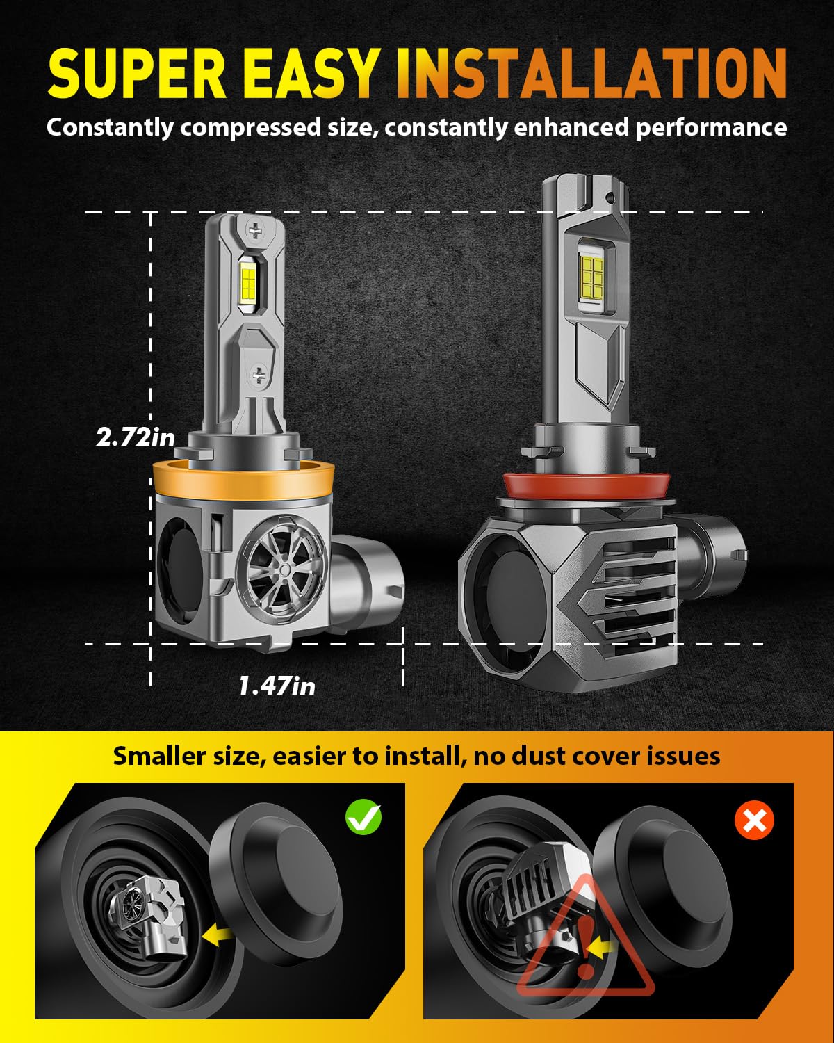Termitor LED Bulbs Combo, 110,000LM Brightness, 6500K White, H11+9005, Model A7, Pack of 4, Long Service Life with Cooling