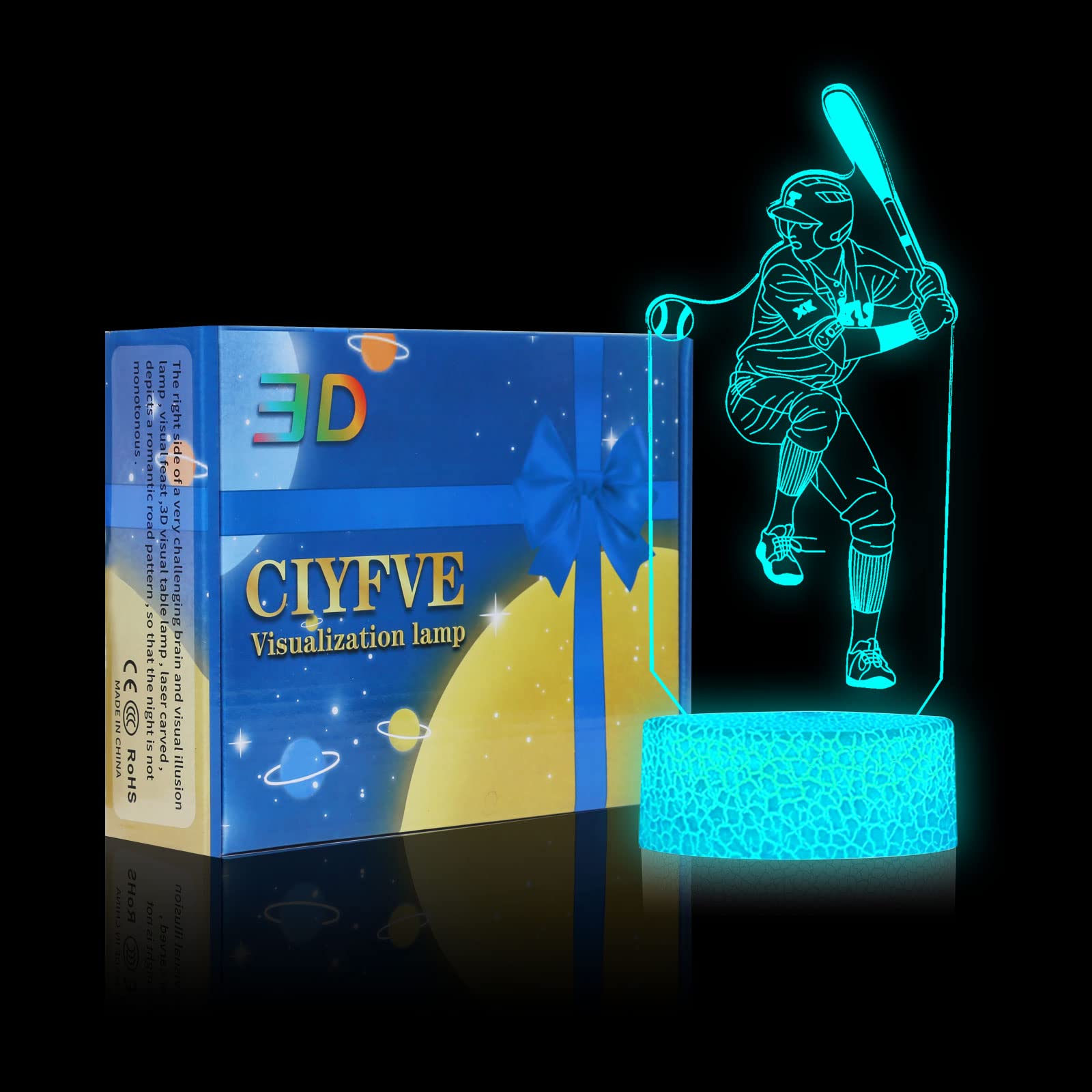 Shanjianke Baseball Player 3D Night Light Touch Control - 7 Colors Auto Gradient Night Light,Kids Night Light Suitable For Home