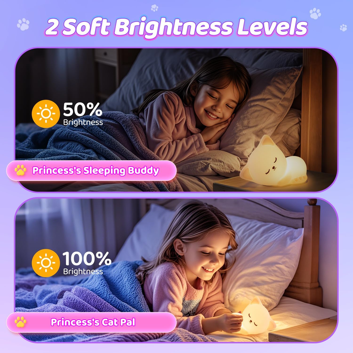 Mubarek Night Light Cat Lamp, Dimmable Silicone Nightlight, 16 Colors, Rechargeable, Kids Room Decor, Cat Basic