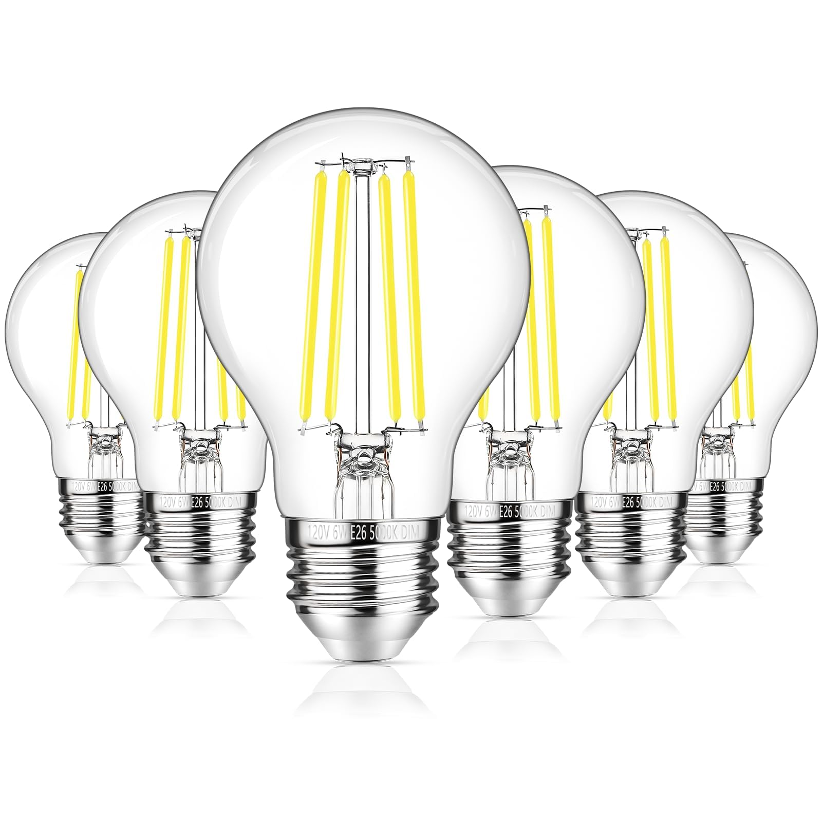 Ggoying 60W Equivalent E26 Led Bulb Dimmable, 850Lm Led Edison Bulbs Daylight White 5000K, 6W A19 Filament Light Bulb, Classic C