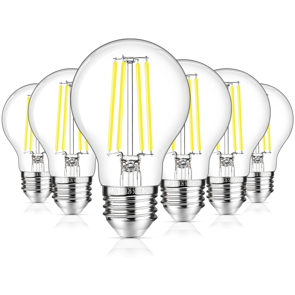 Ggoying 60W Equivalent E26 Led Bulb Dimmable, 850Lm Led Edison Bulbs Daylight White 5000K, 6W A19 Filament Light Bulb, Classic C