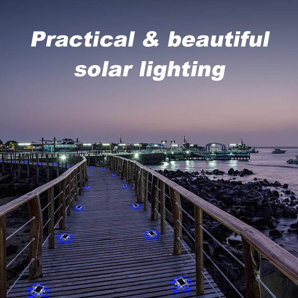 VOLISUN Solar Dock Lights, 12-Pack Waterproof LED Aluminum Pathway Lights, Blue+White, Ideal for Driveway, Deck, Garden