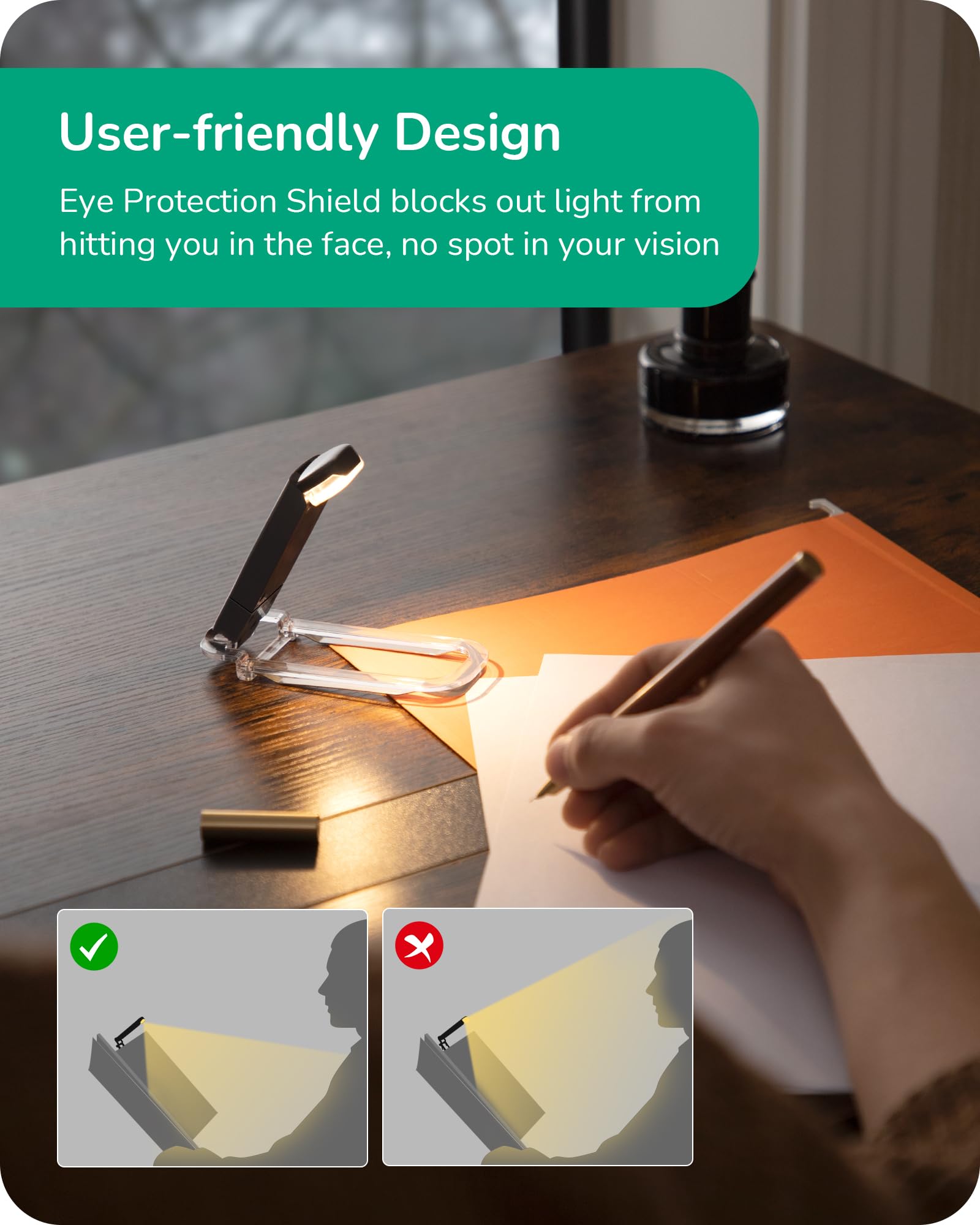 EDISHINE Book Light for Reading at Night in Bed, 3000K USB Rechargeable Clip-on Lamp, Adjustable Brightness, Eye Care LED Readin