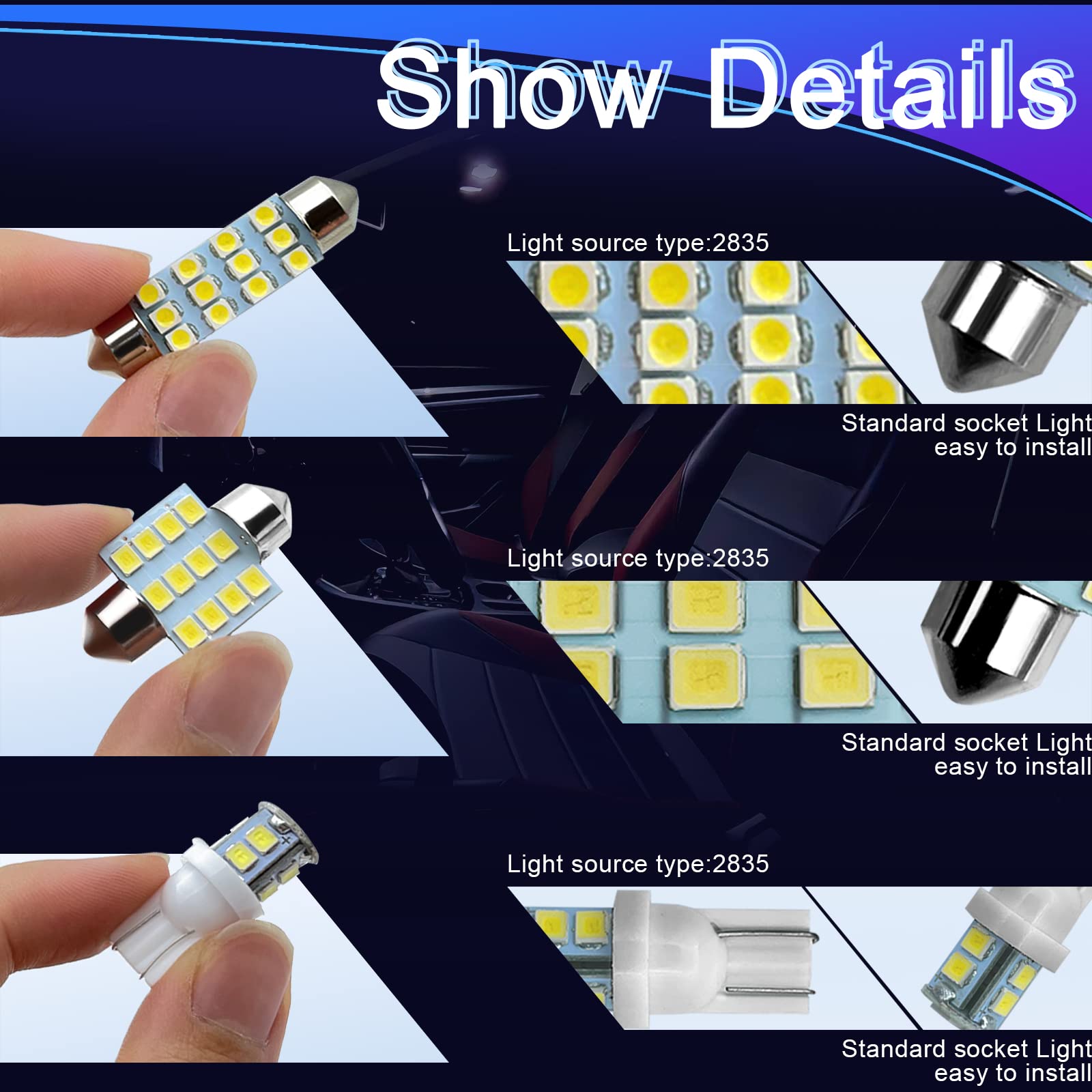 Ntnev Interior Car Lights, Car Led Bulb, Led Interior Replacement Bulbs Of 24 Sets For Interior Map Dome Lights And License Plat